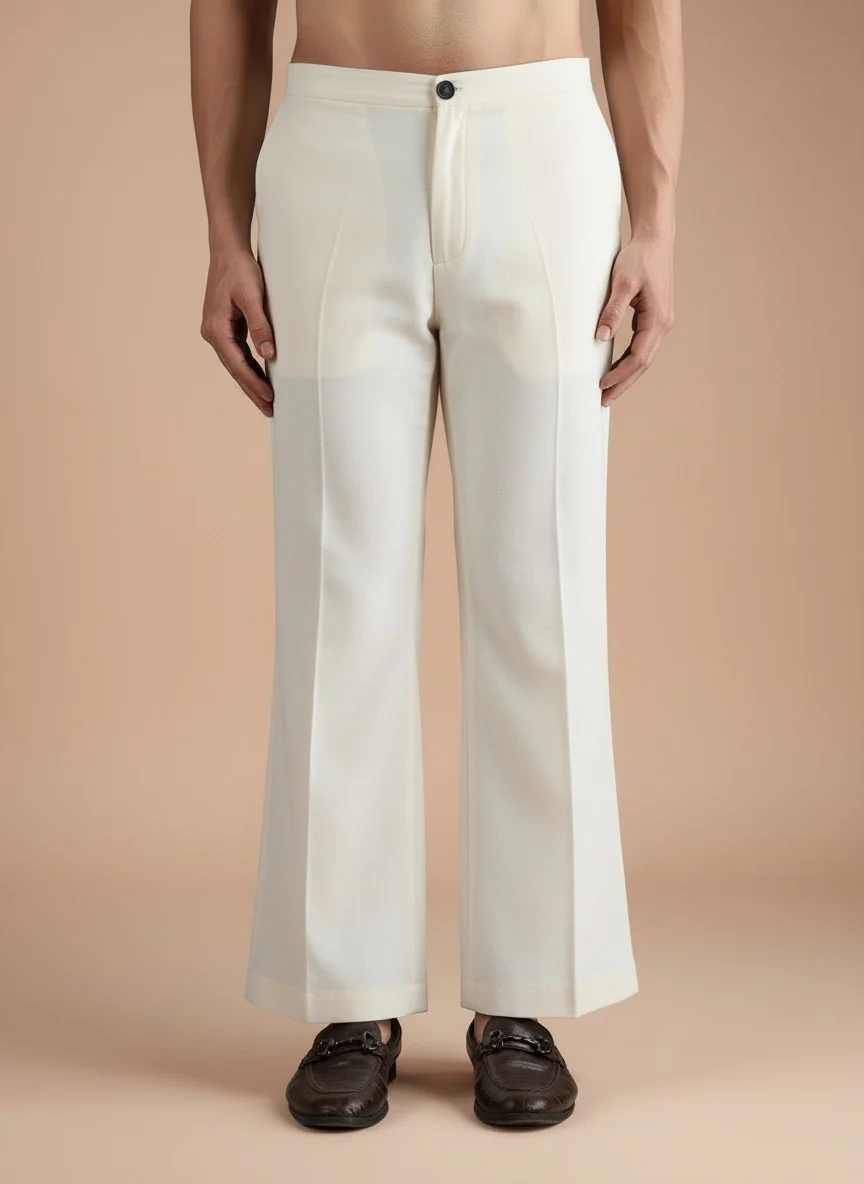 Beige Cotton Blend Schiffli Embellished Kurta Wide Leg Trouser Set - Image 5