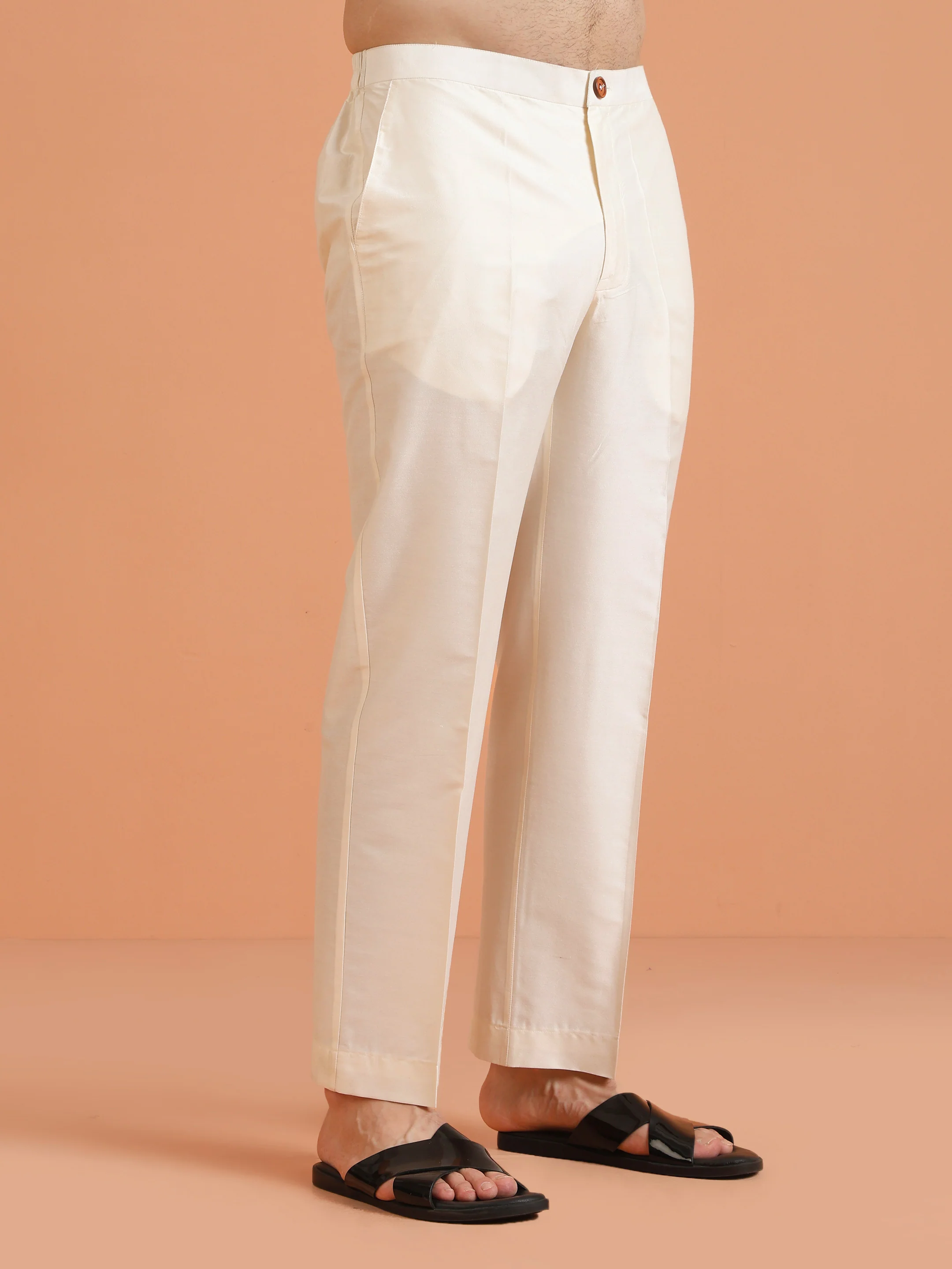 Beige Cotton Silk Wide Leg Trouser - Image 3