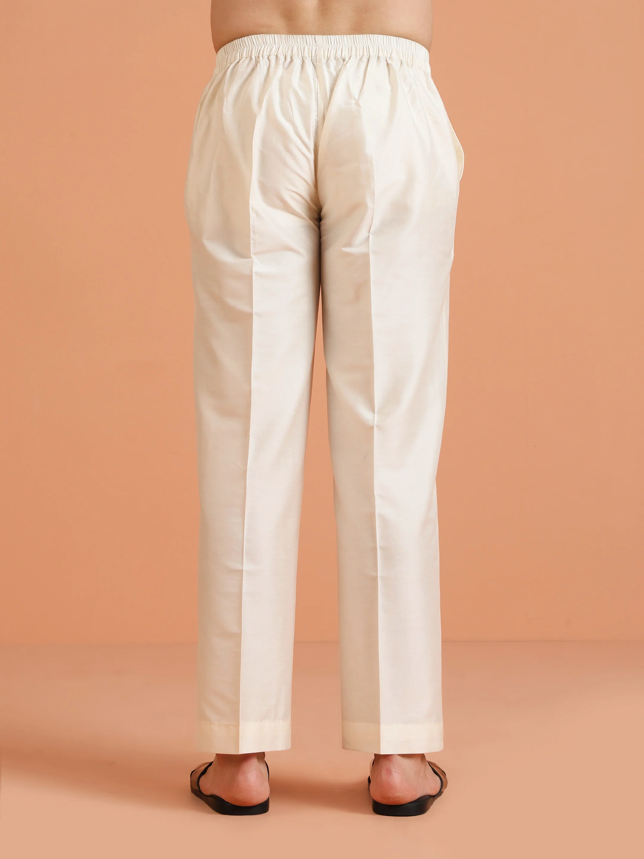 Beige Cotton Silk Wide Leg Trouser - Image 4