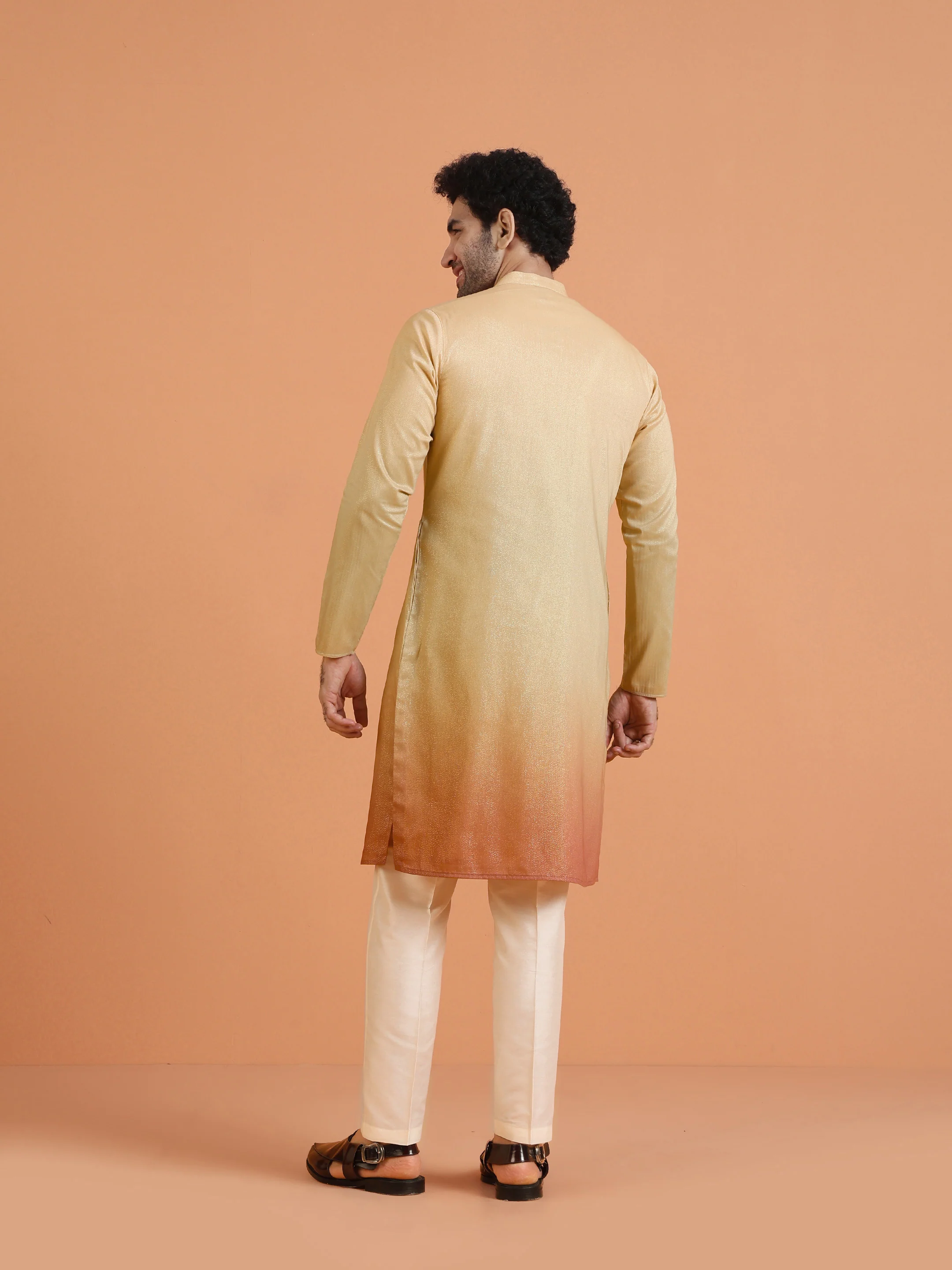 Beige Ombre Kurta with Zip Set - Image 4