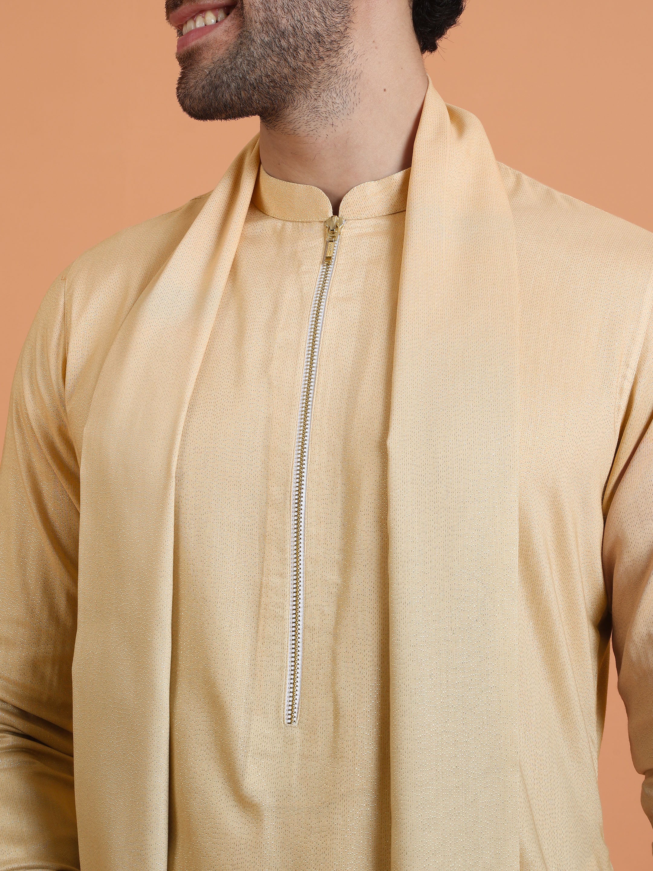 Beige Ombre Kurta Zip Set with Dupatta - Image 5