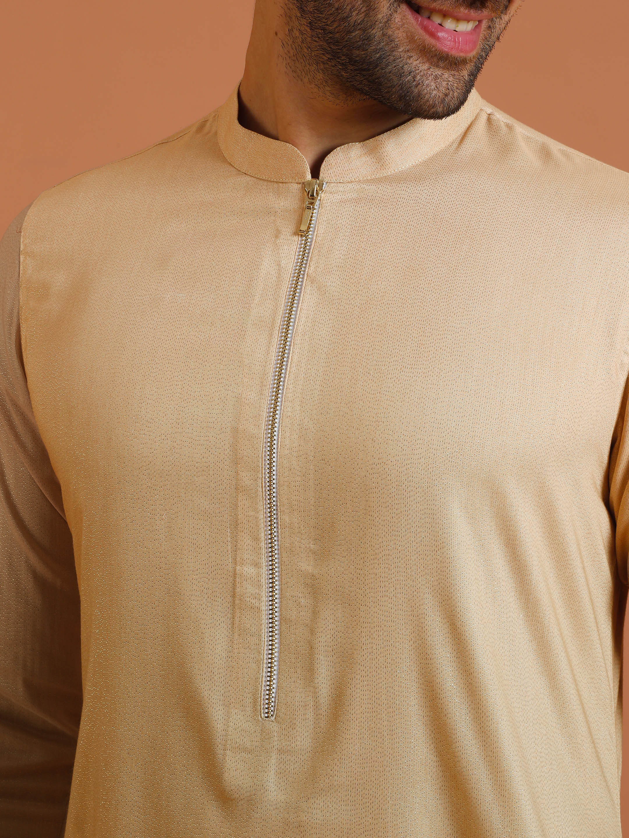 Beige Ombre Silk Kurta with Zip - Image 5
