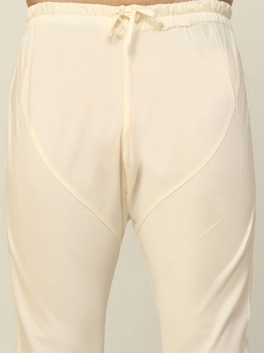 Beige Silk Blend Kurta Set with Intricate Jacquard Woven Pattern and Cream Churidar – Festive & Wedding Ensemble - Image 7