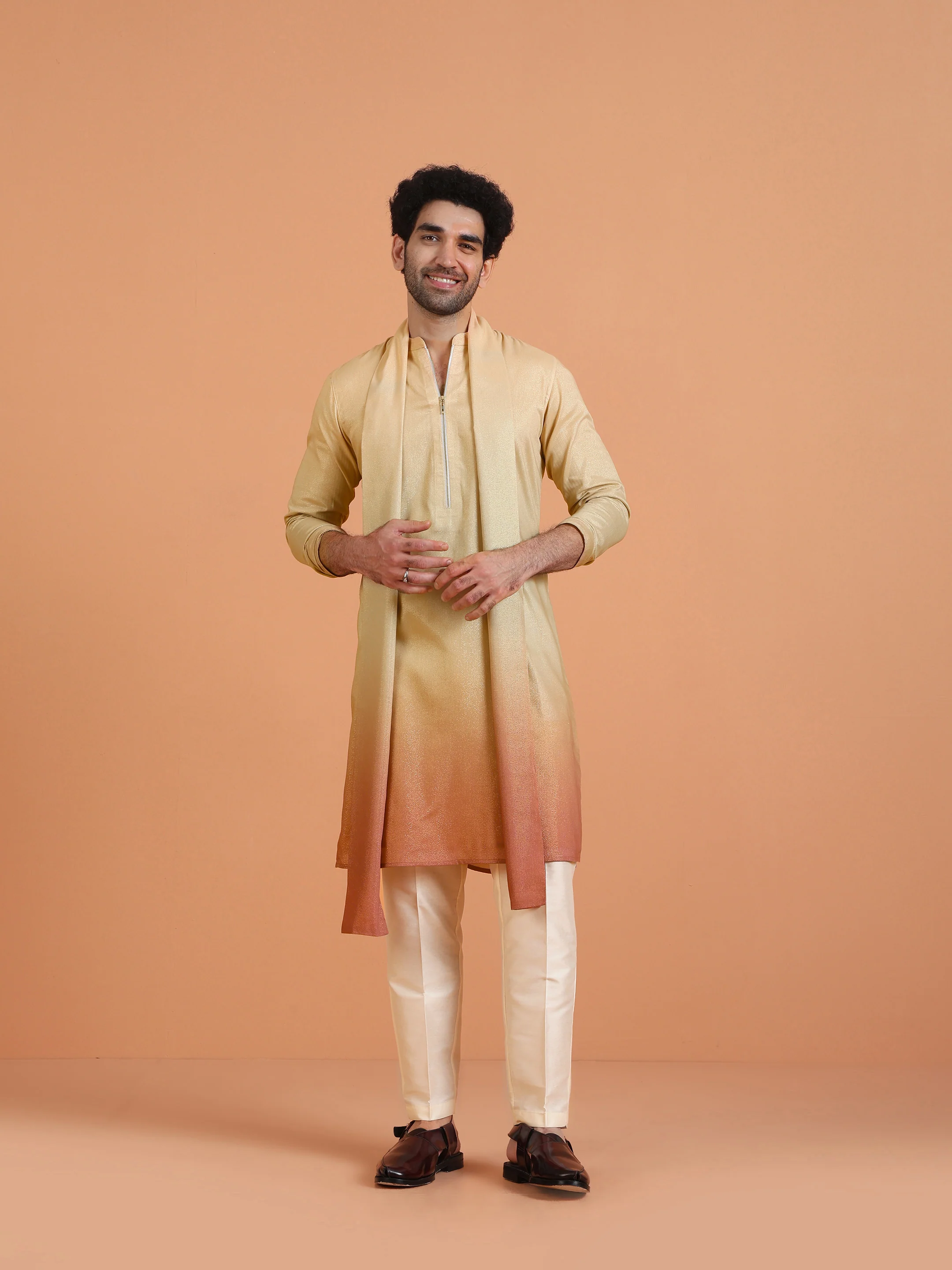 Beige Silk Blend Ombre Dupatta - Image 5