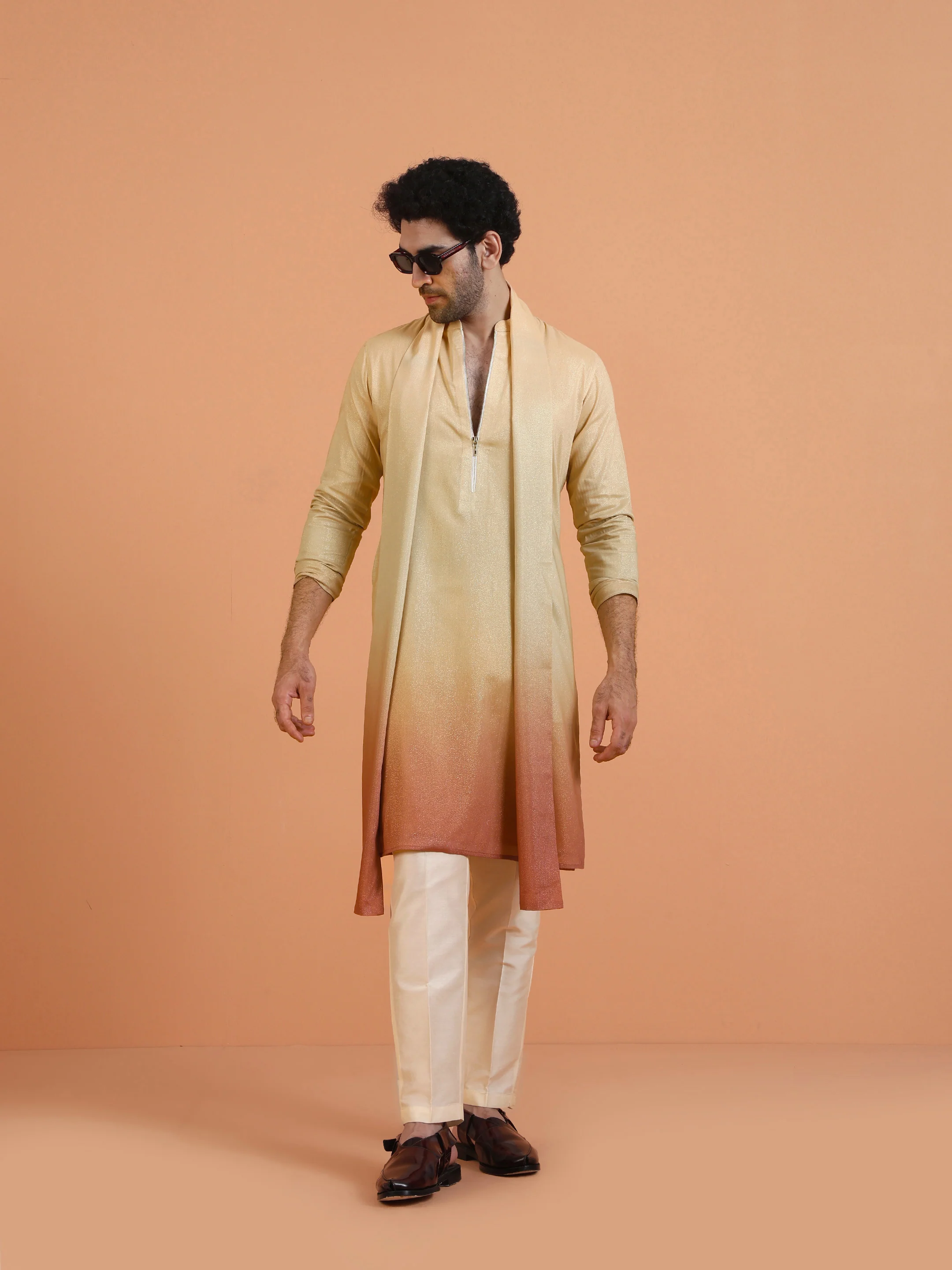 Beige Silk Blend Ombre Dupatta - Image 6