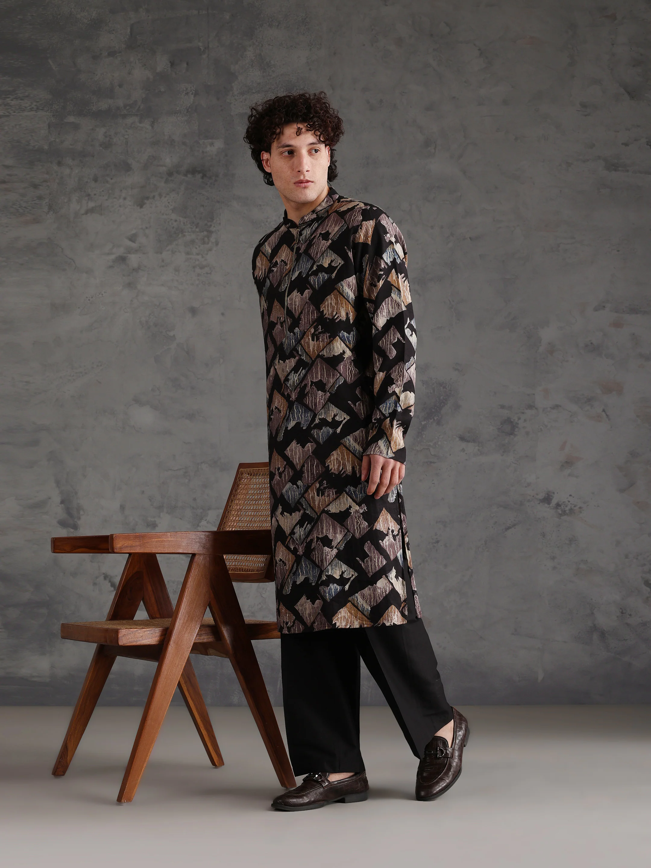 Black Blended Printed Kurta Wide Leg Trouser Set - Image 7