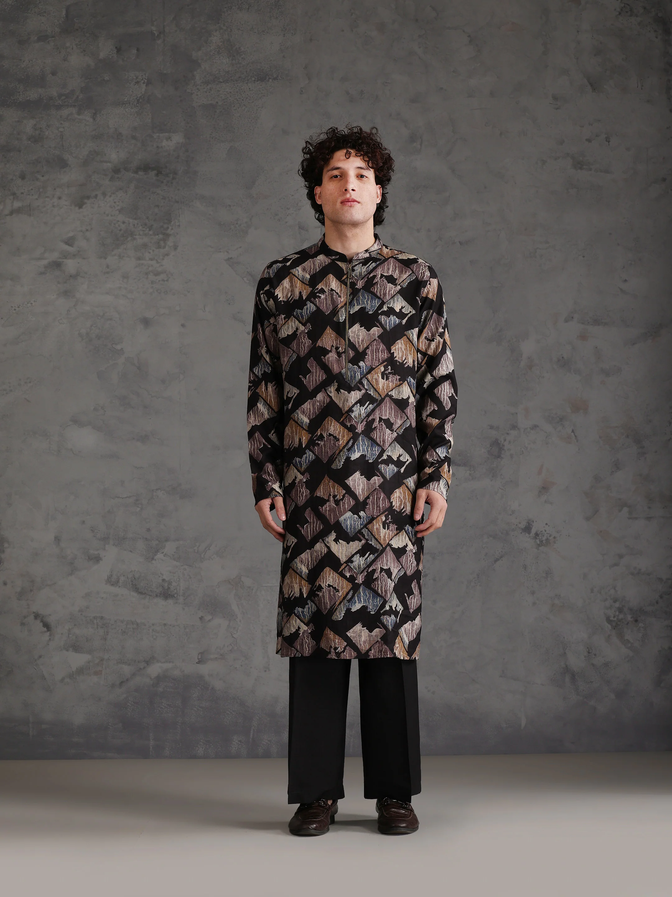 Black Blended Printed Kurta Wide Leg Trouser Set - Image 8