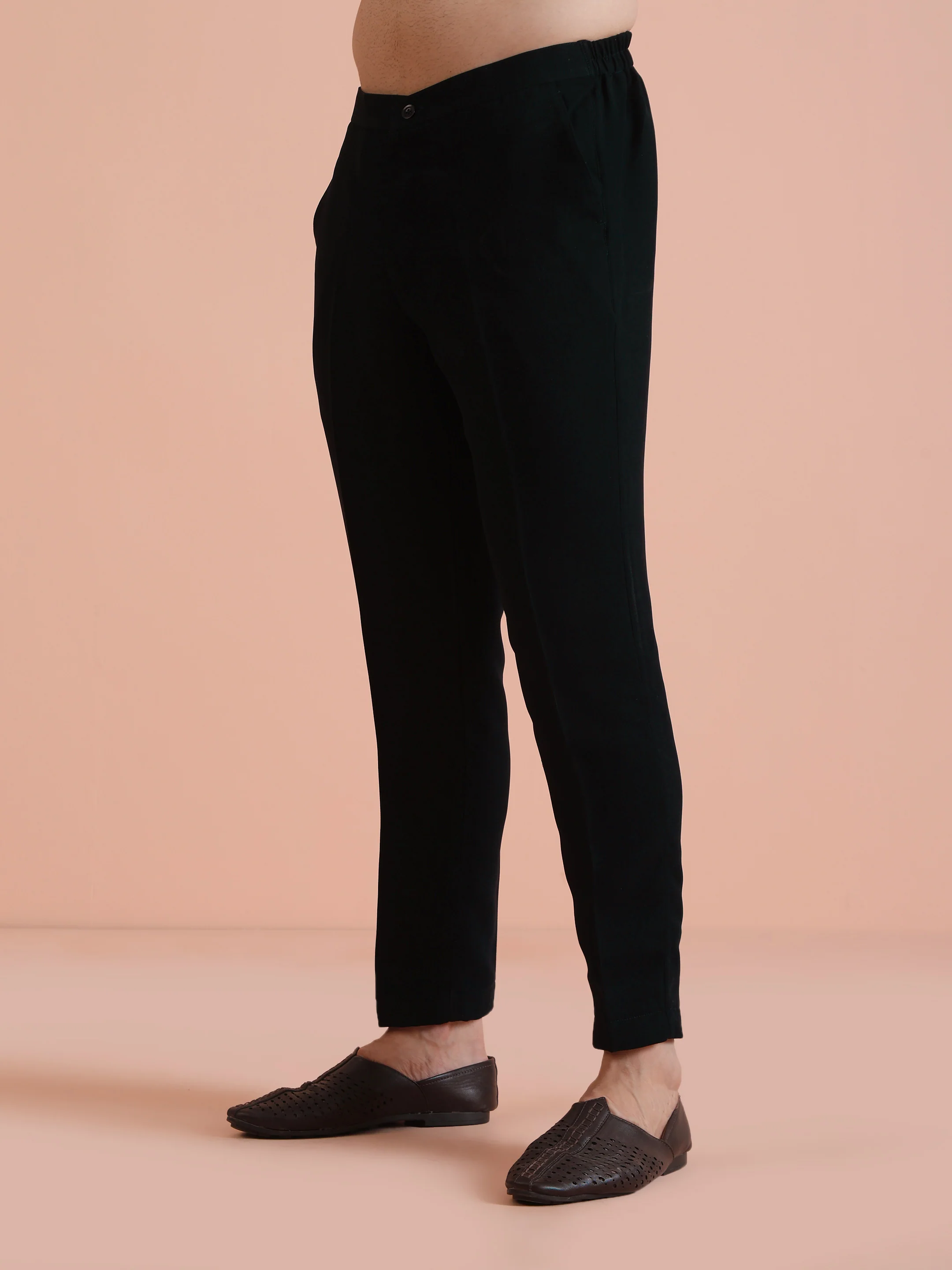 Black Blended Solid Trouser - Image 2