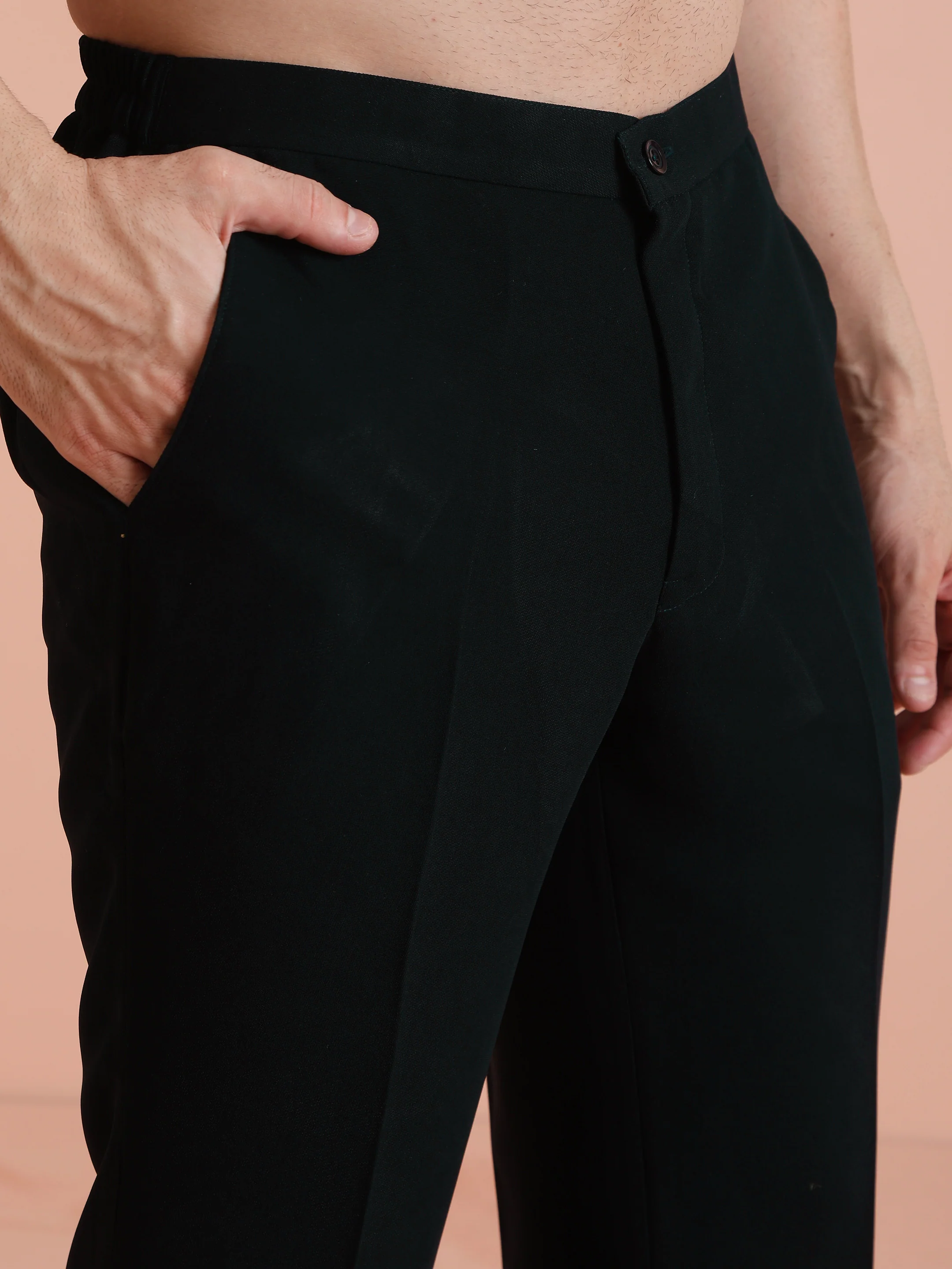 Black Blended Solid Trouser - Image 5