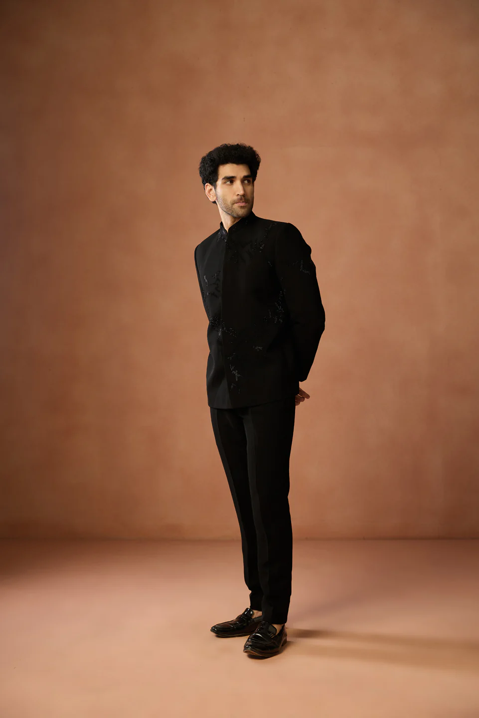 Black Silk Blend Embroidered Bandhgala - Image 3