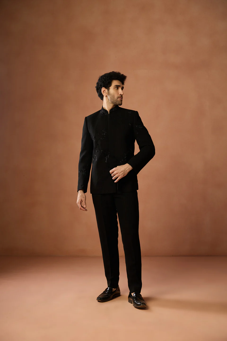 Black Silk Blend Embroidered Bandhgala - Image 7