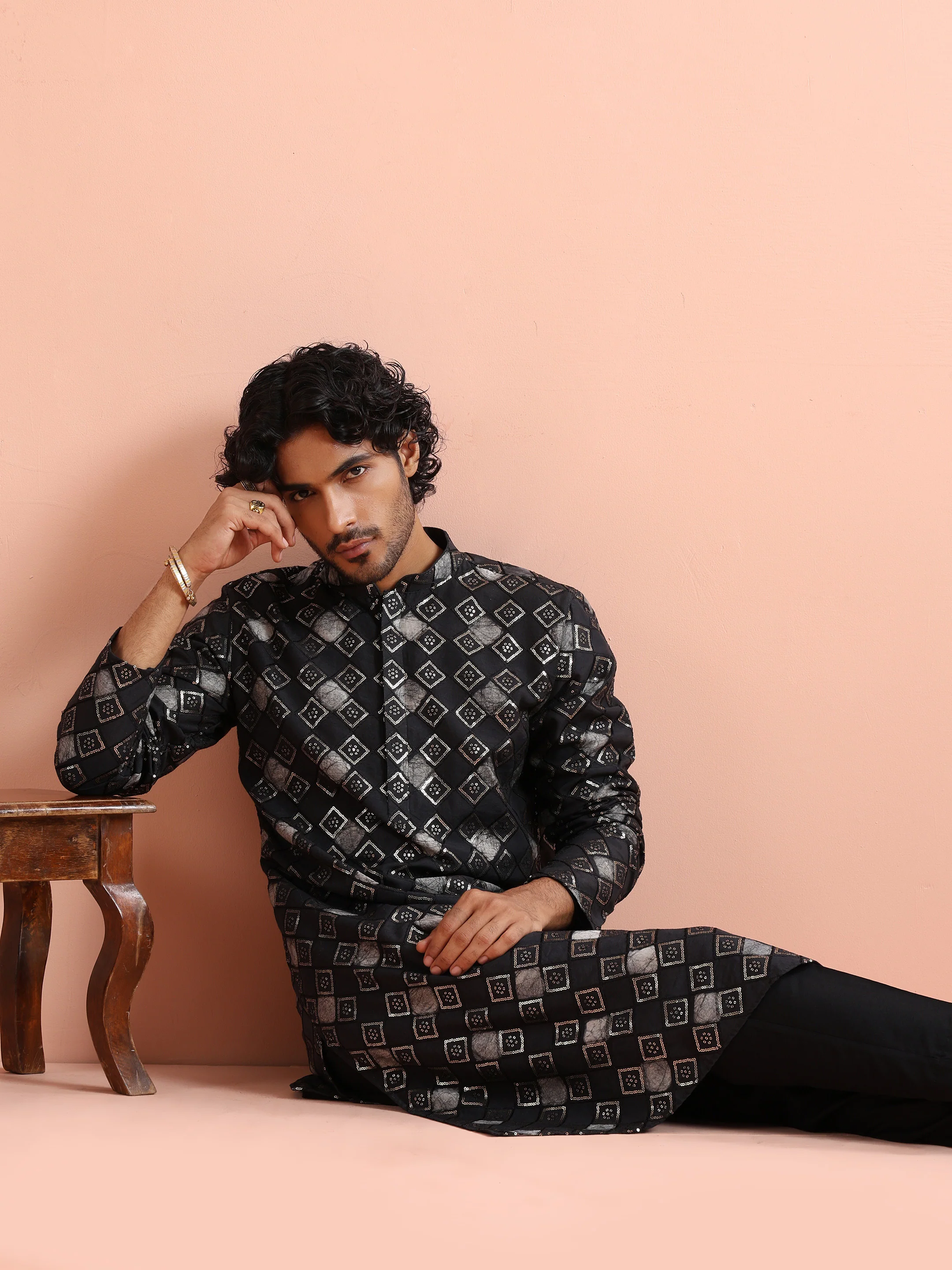 Black Chanderi Metallic Kurta Trouser Set - Image 9