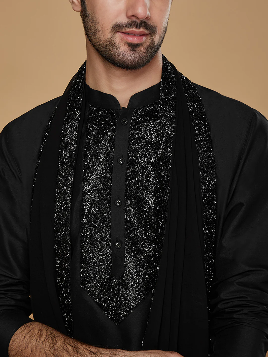 Black Cotton Blend Embellished Kurta Patiyala Set With Dupatta - Image 4