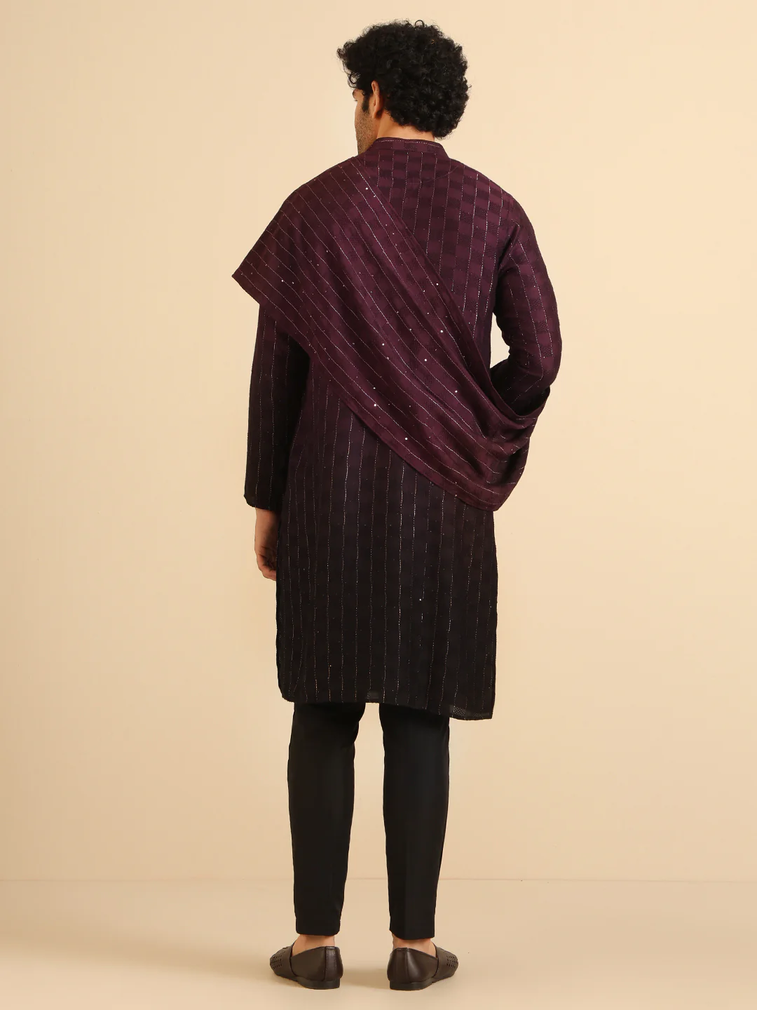 Black Cotton Blend Embellished Kurta Trouser Set With Dupatta - Image 4