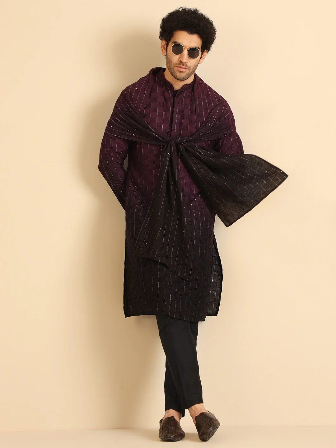Black Cotton Blend Embellished Kurta Trouser Set With Dupatta - Image 7
