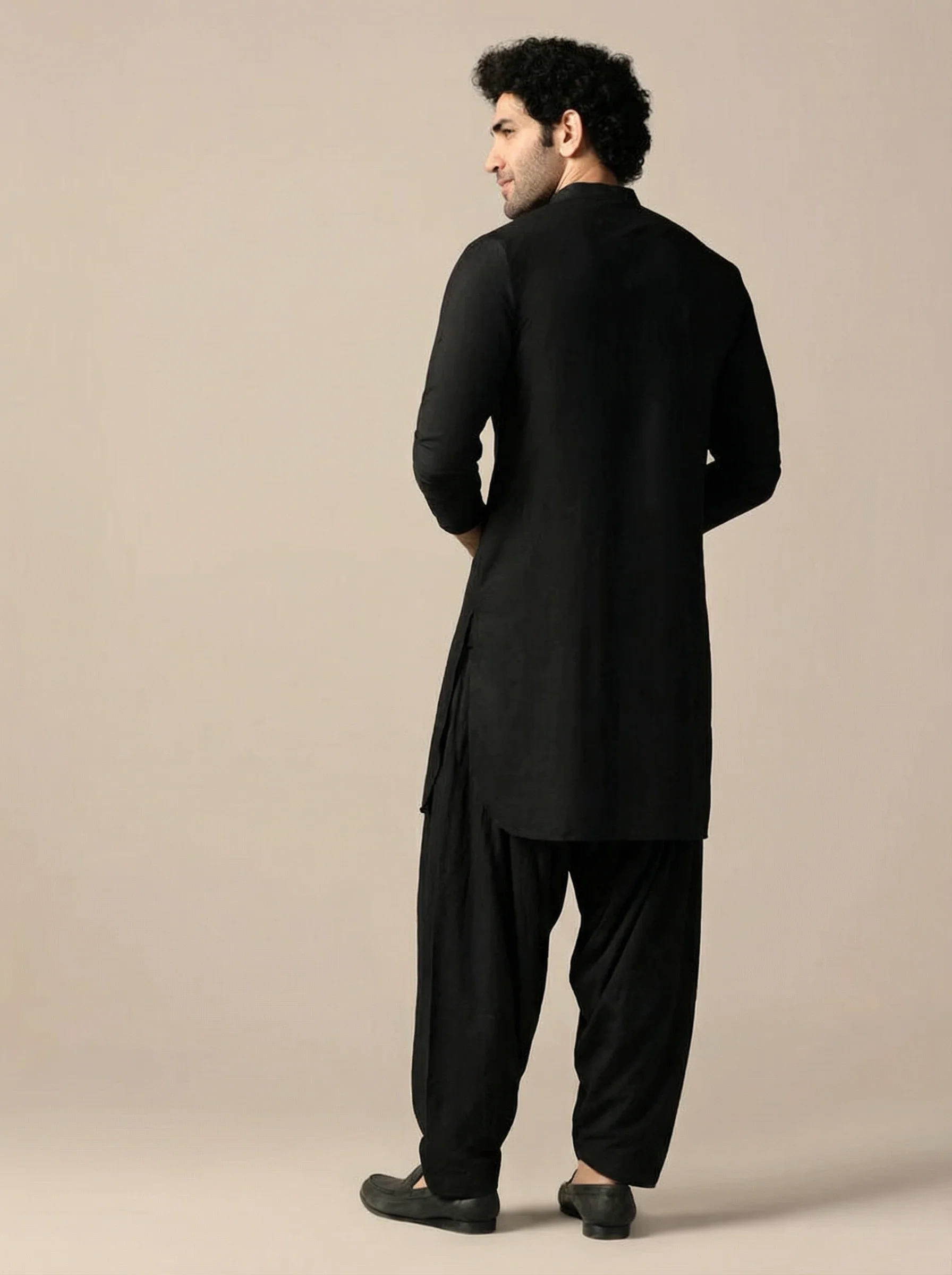 Black Cotton Blend Embroidered Kurta Patiyala Set - Image 4