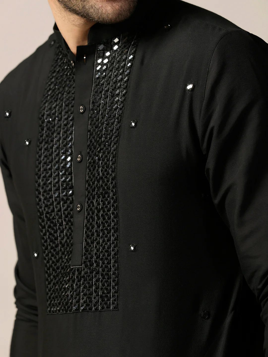 Black Cotton Blend Embroidered Kurta Patiyala Set - Image 5