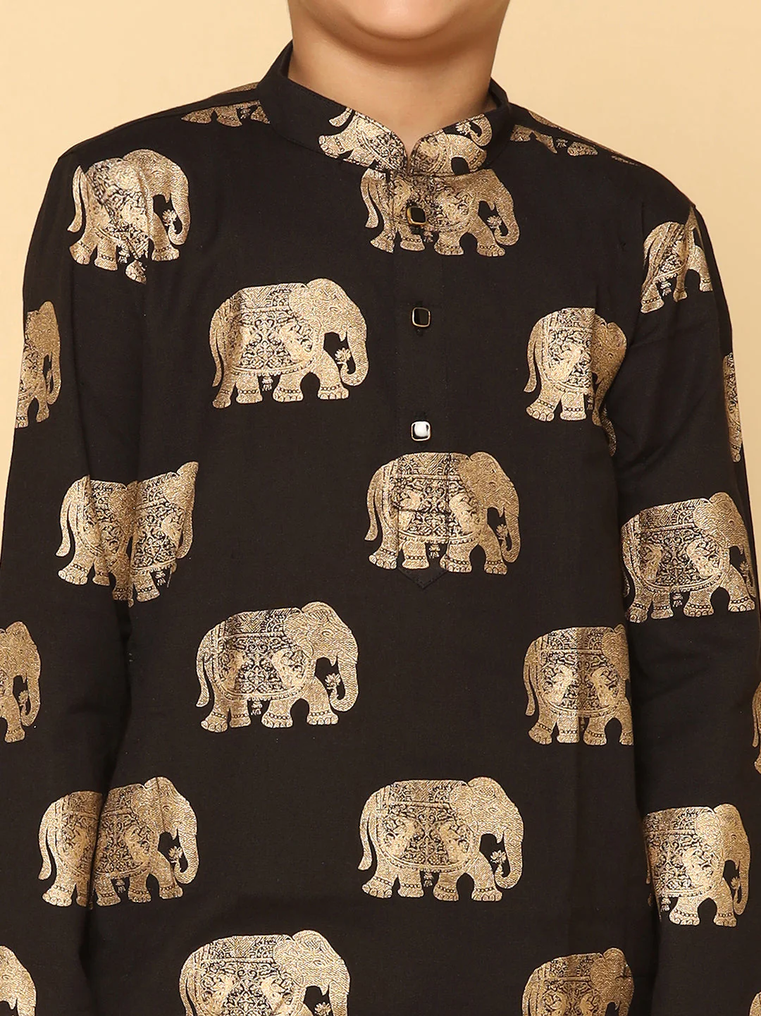 Black Cotton Blend Foil Print Kurta Pyjama Set - Image 5