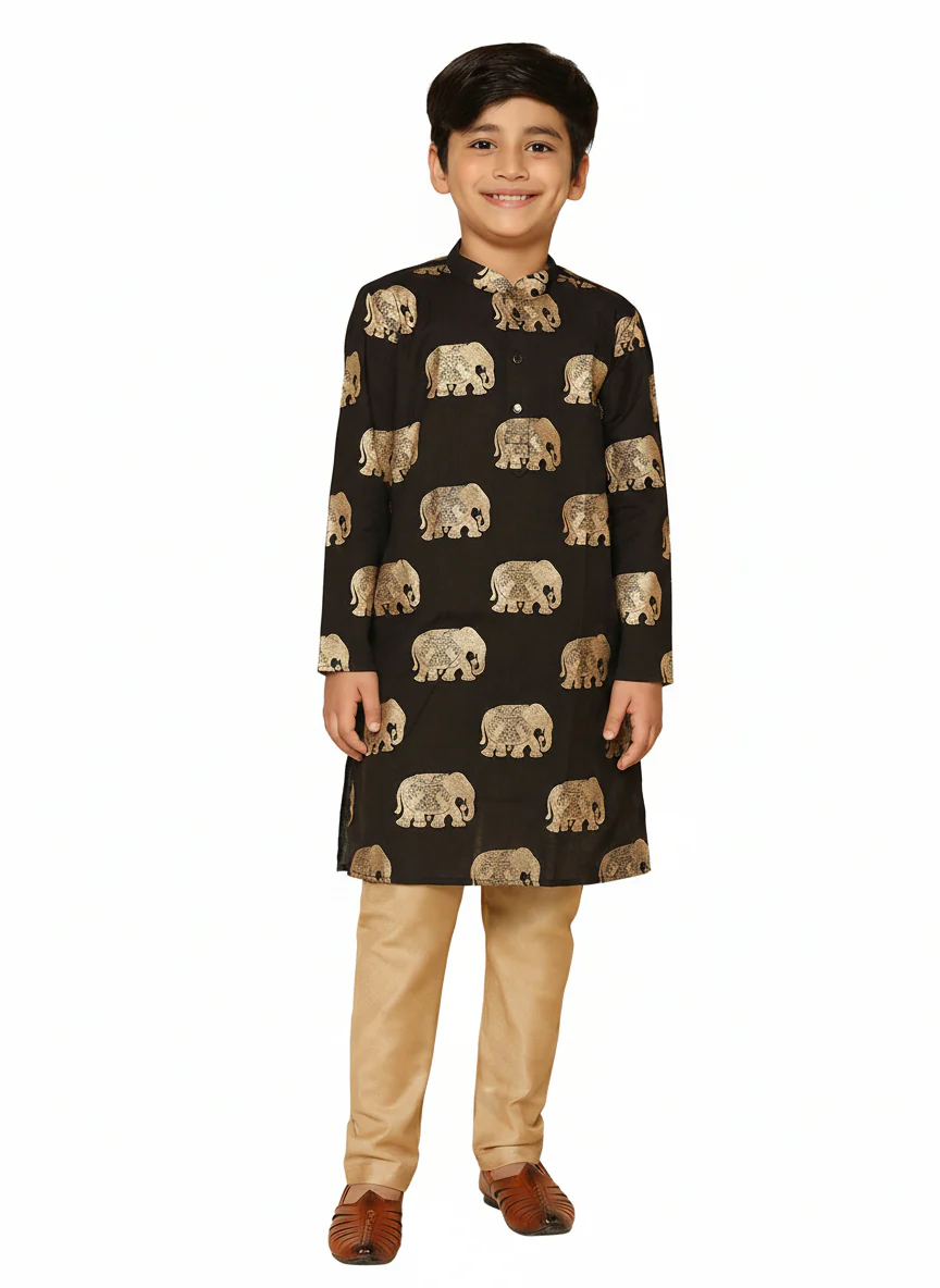Black Cotton Blend Foil Print Kurta Pyjama Set - Image 7