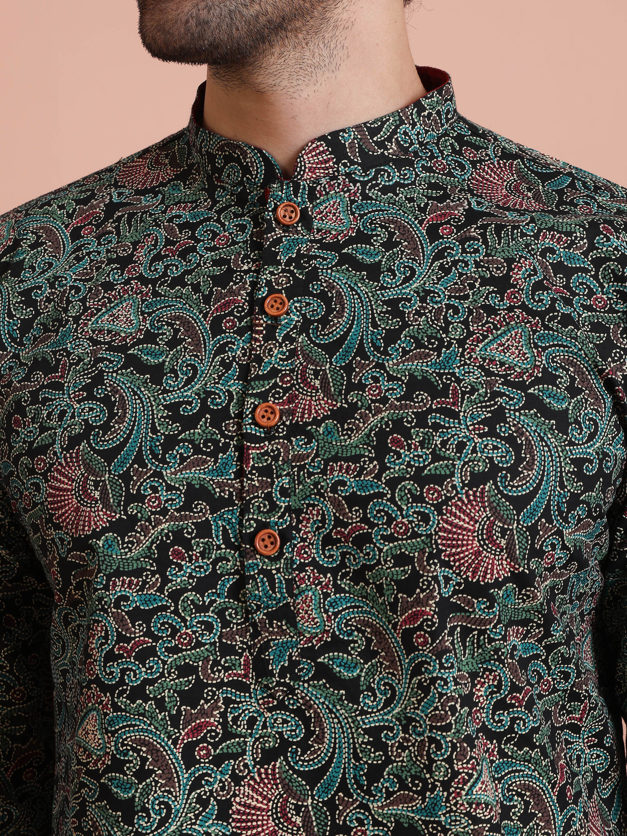Black Cotton Blend Printed Kurta - Image 5