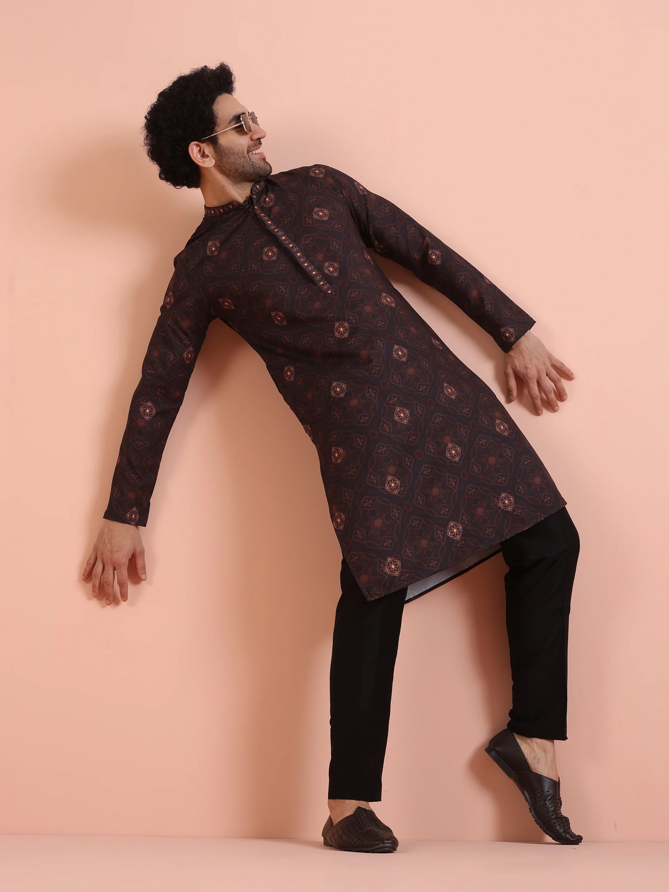 Black Cotton Blend Printed Kurta - Image 6