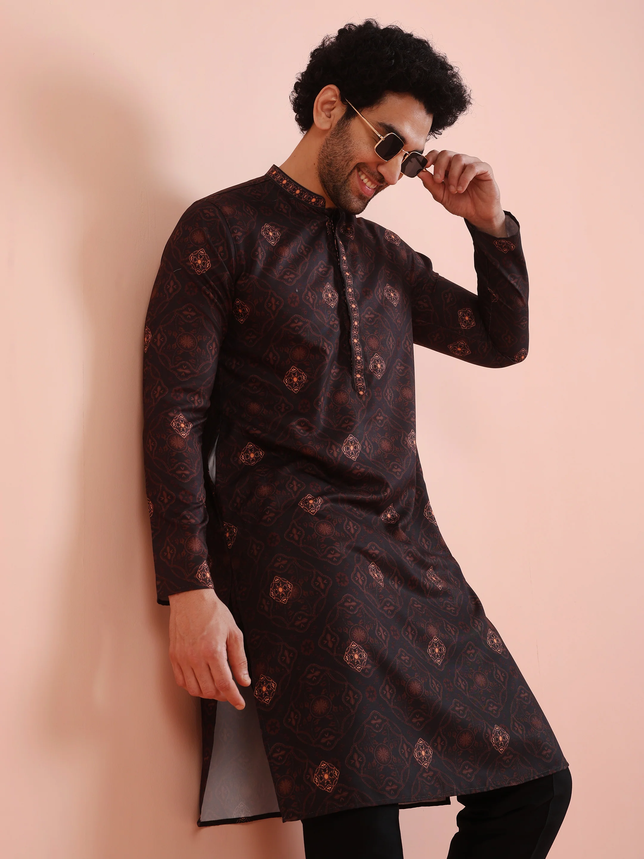 Black Cotton Blend Printed Kurta - Image 8