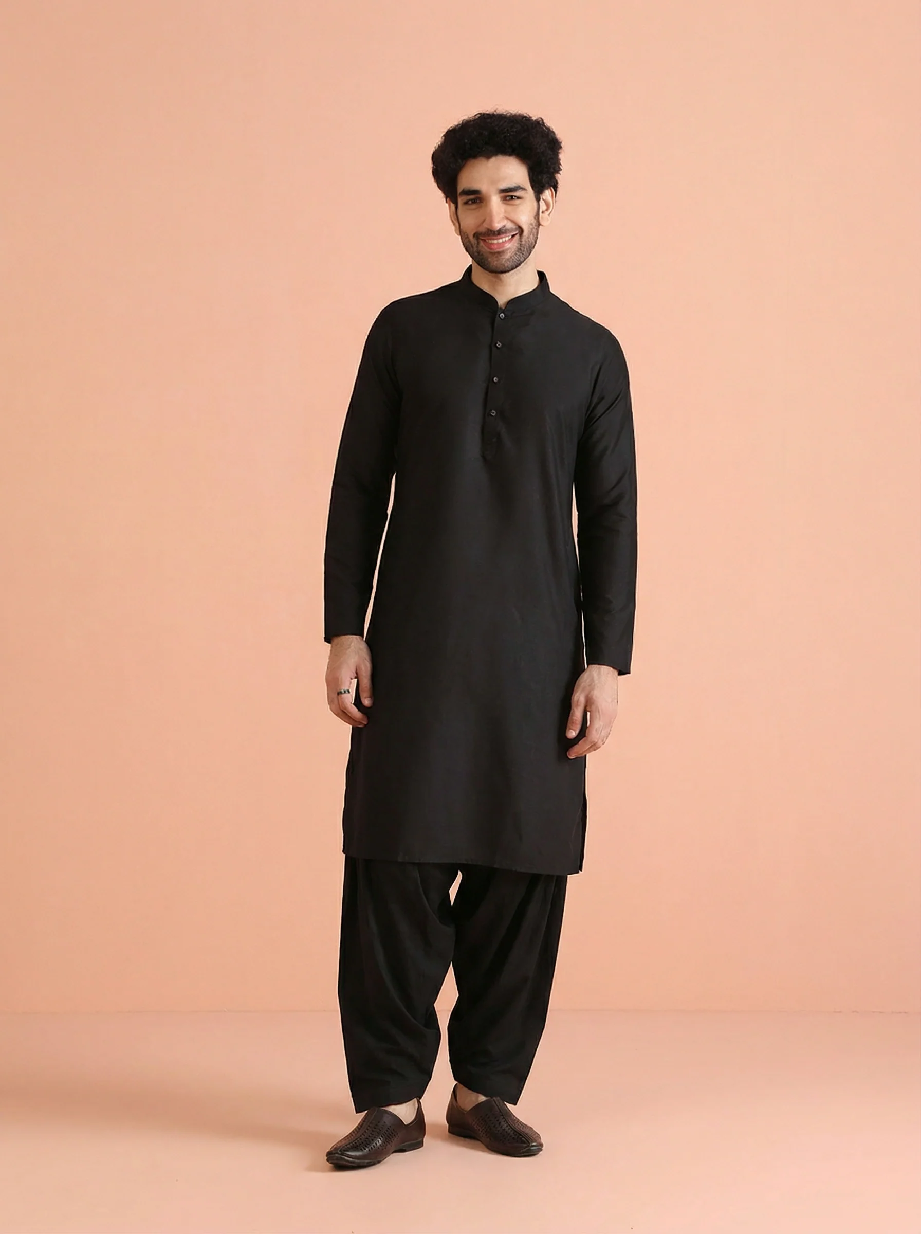 Black Cotton Blend Solid Kurta Patiyala Set - Image 7