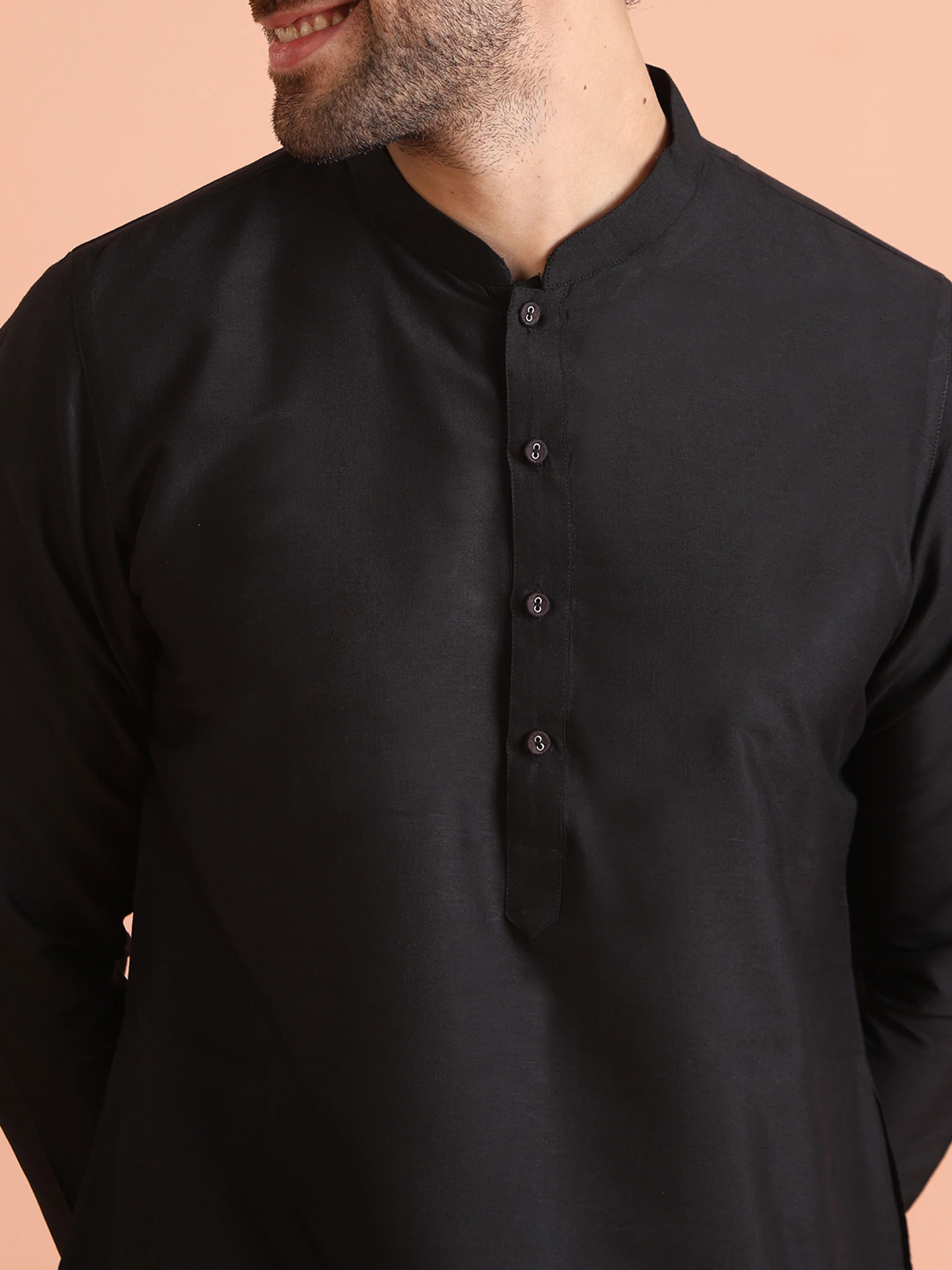 Black Cotton Blend Solid Plain Kurta - Image 5