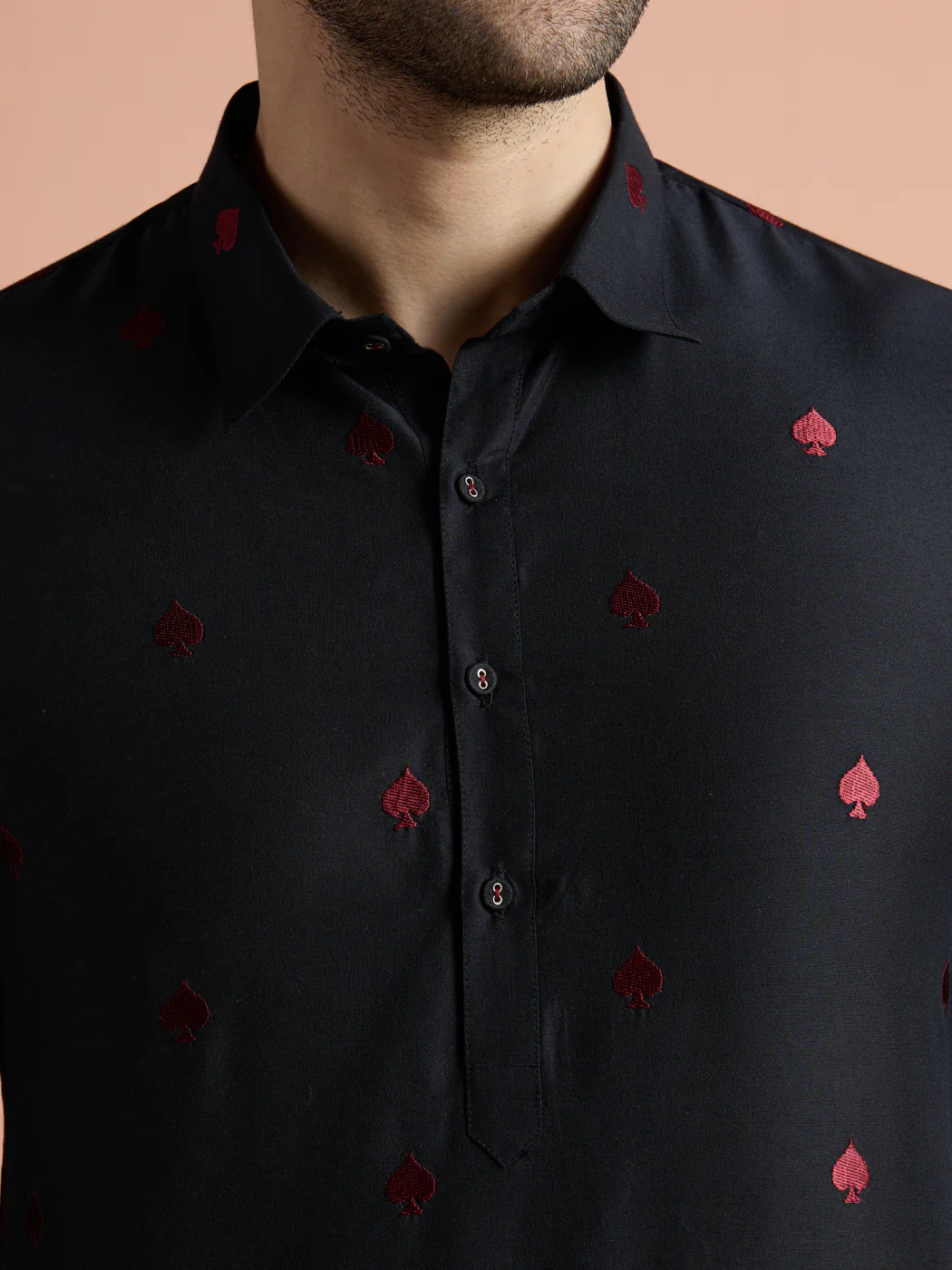 Black Cotton Embroidered Pathani Kurta Patiyala Set - Image 6