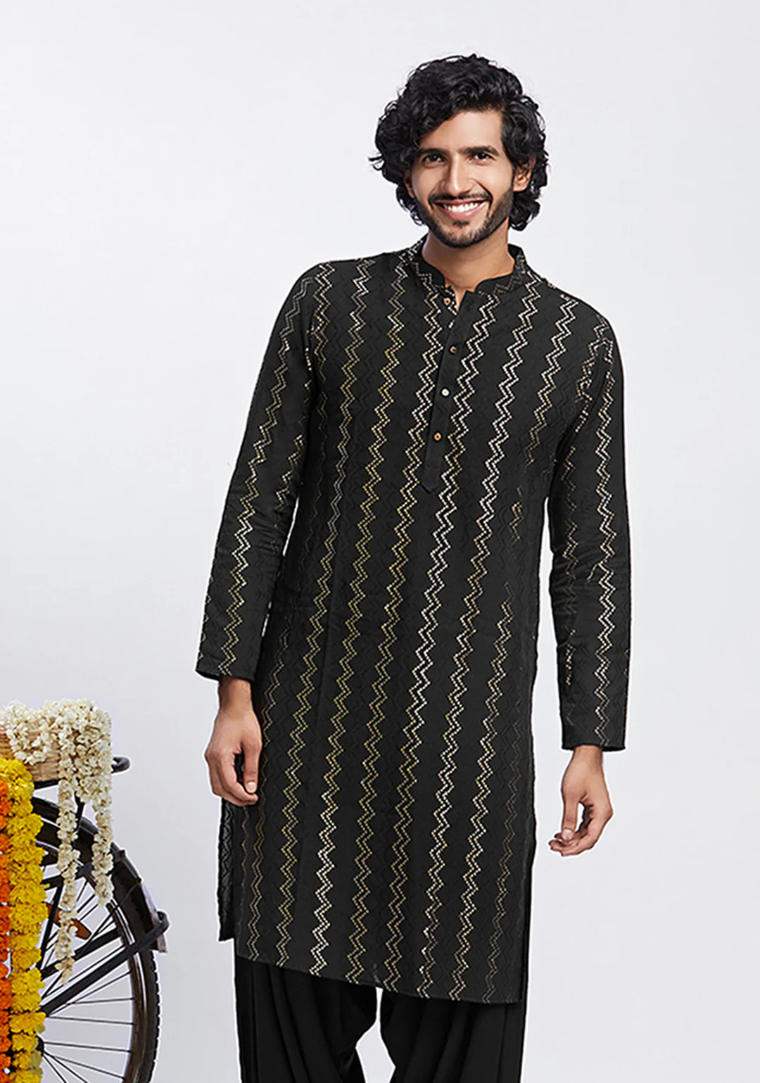 Black Cotton Printed Long Kurta - Image 6
