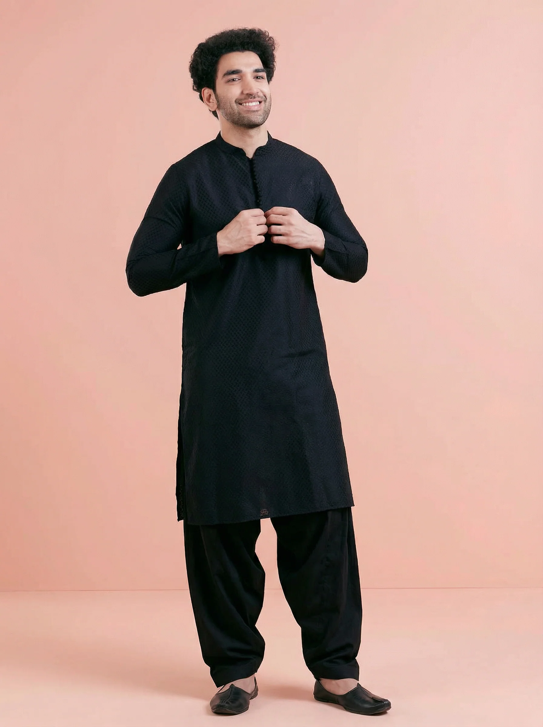 Black Cotton Textured Kurta Patiyala Set - Image 8