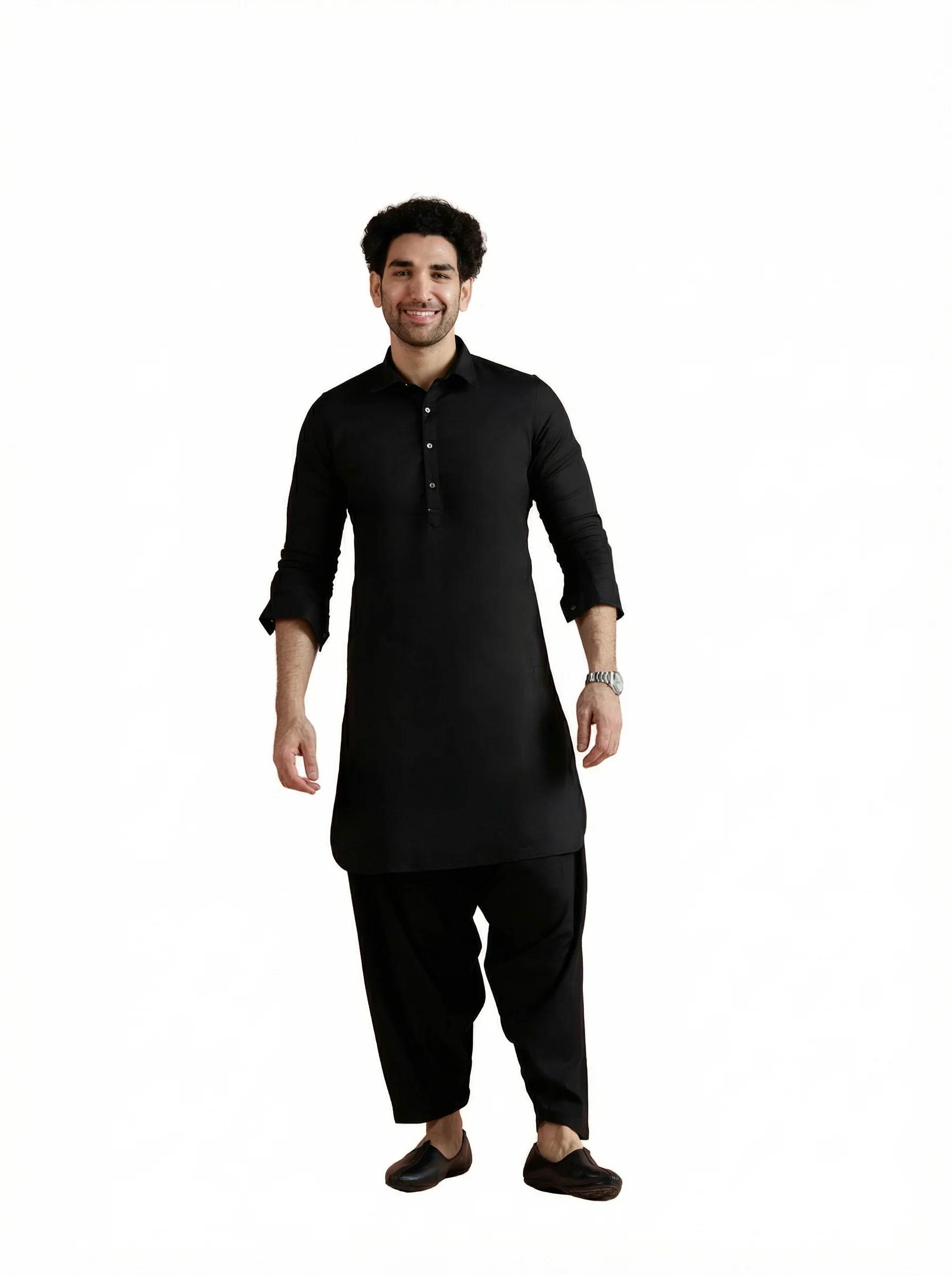 Black Denim Solid Pathani Kurta - Image 11