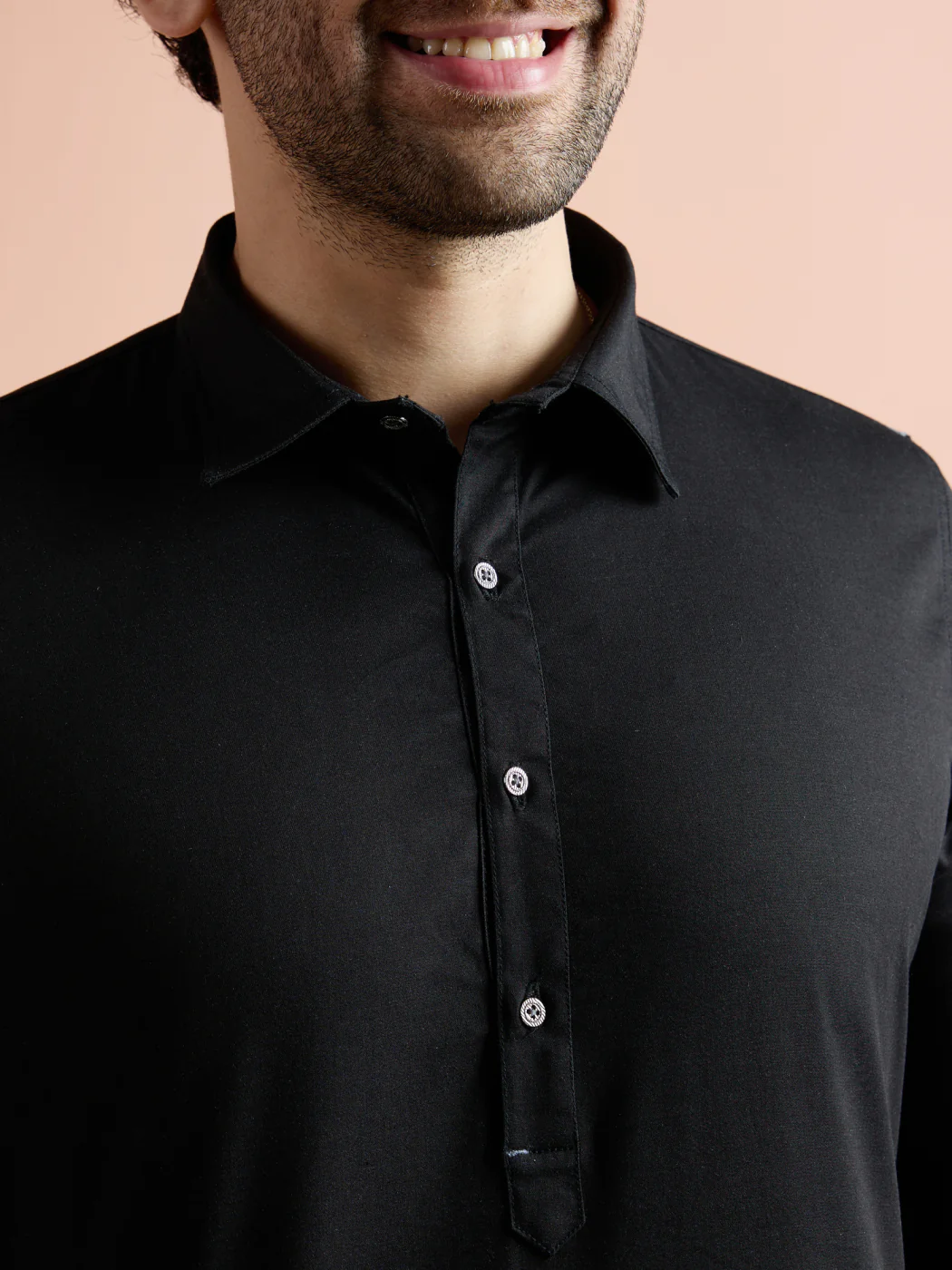 Black Denim Solid Pathani Kurta - Image 6