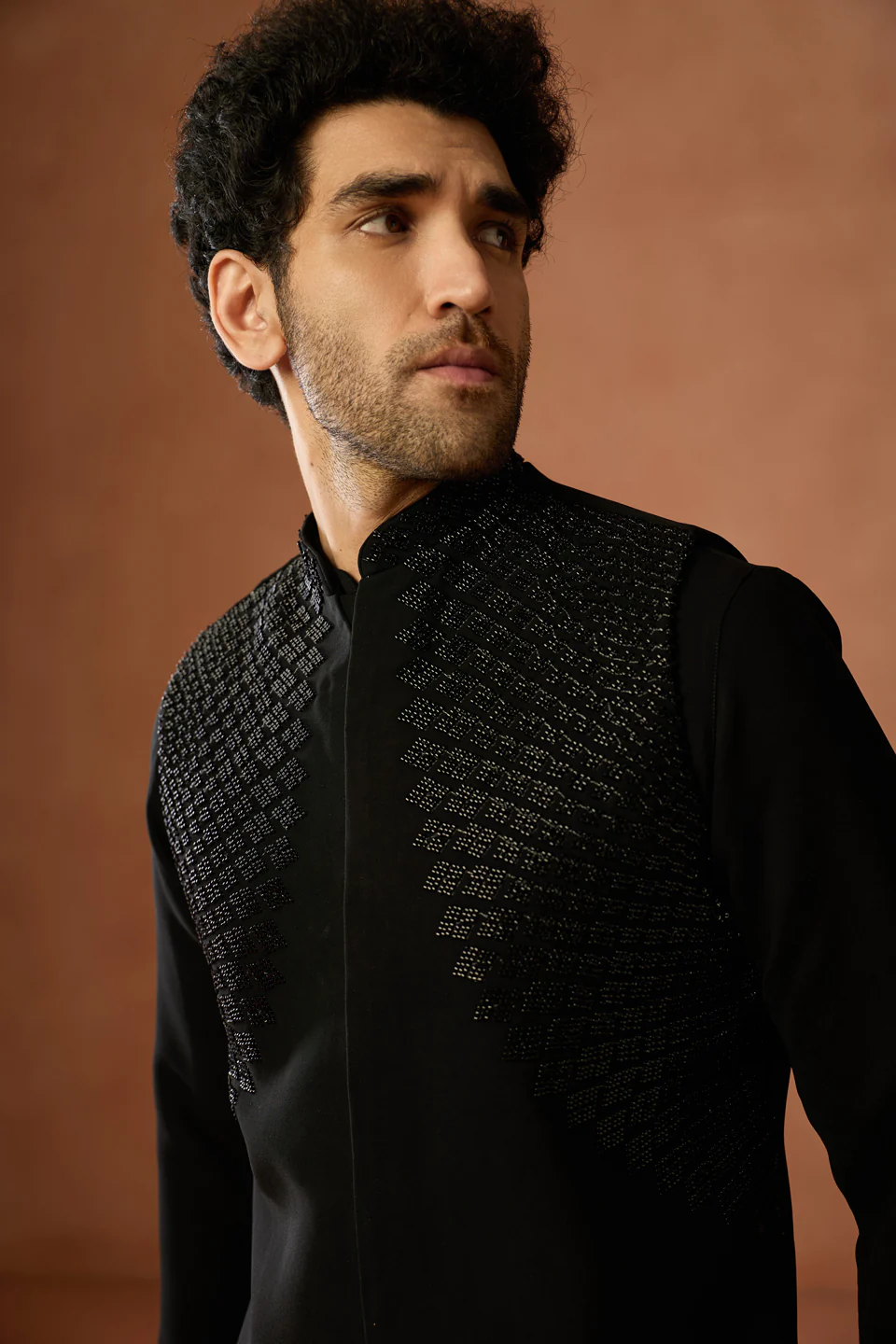 Black Embellished Jacket Kurta Set - Image 5