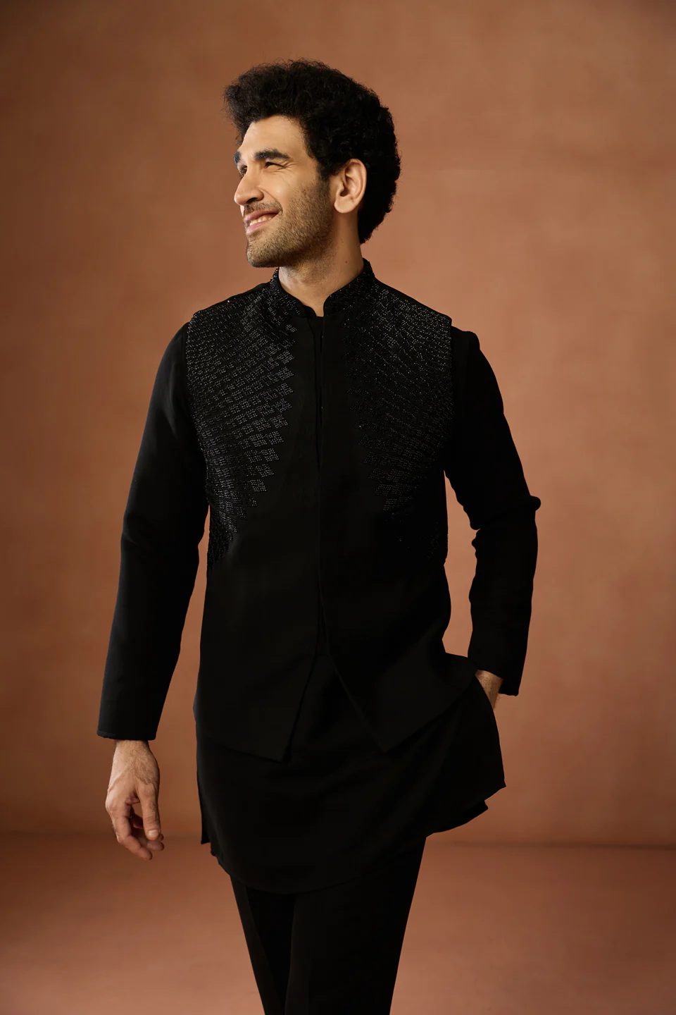 Black Embellished Jacket Kurta Set - Image 7