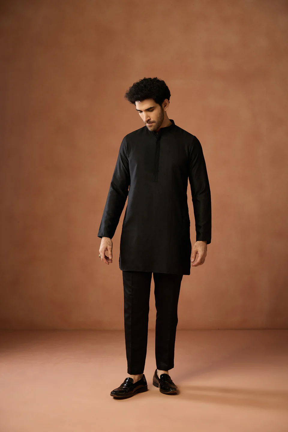 Black Embroidered Kurta Jacket Trouser Set - Image 7