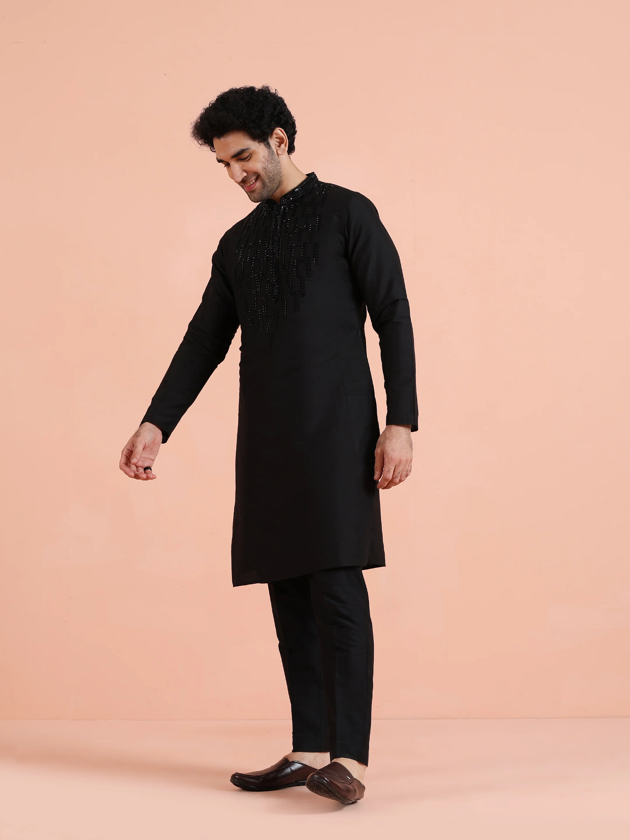 Black Embroidered Kurta Trouser Set - Image 2