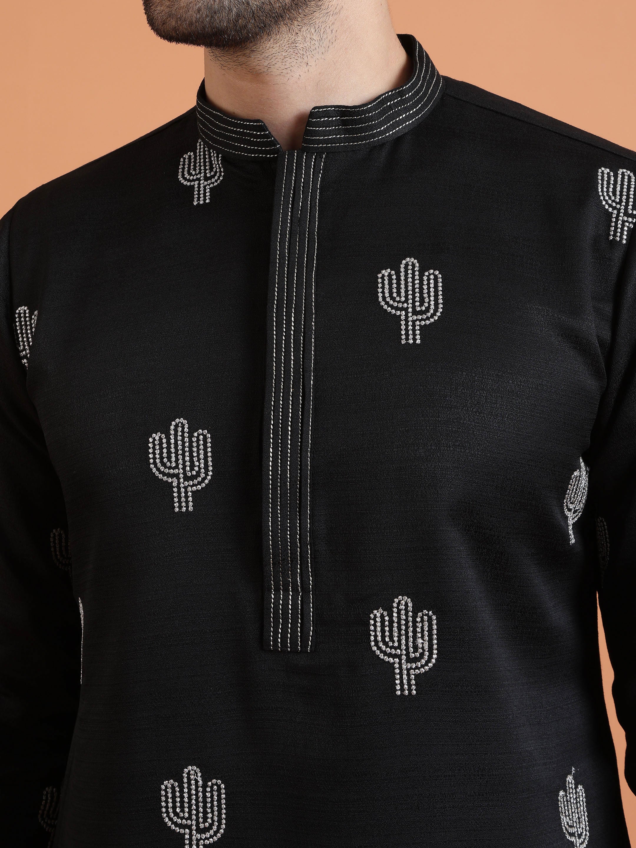 Black Embroidered Kurta with Black Trouser Set â€“ Contemporary Festive Outfit - Image 5