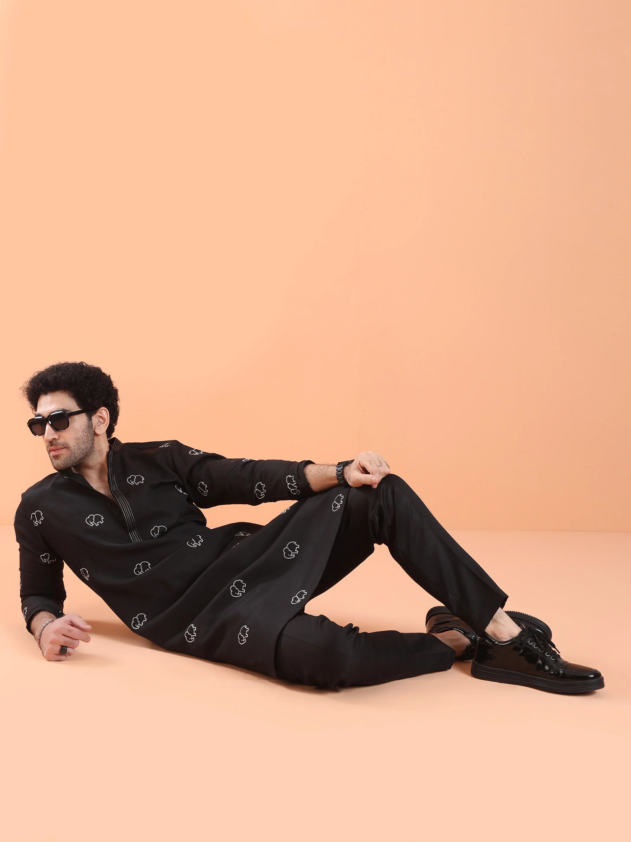 Black Embroidered Kurta with Black Trouser Set - Image 7