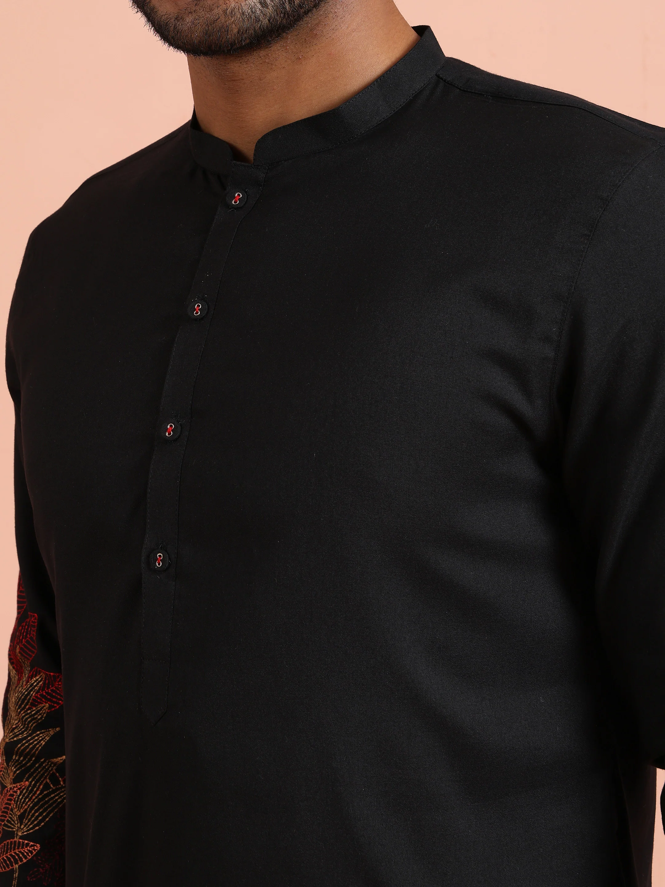 Black Floral Embroidered Kurta Trouser Set - Image 5