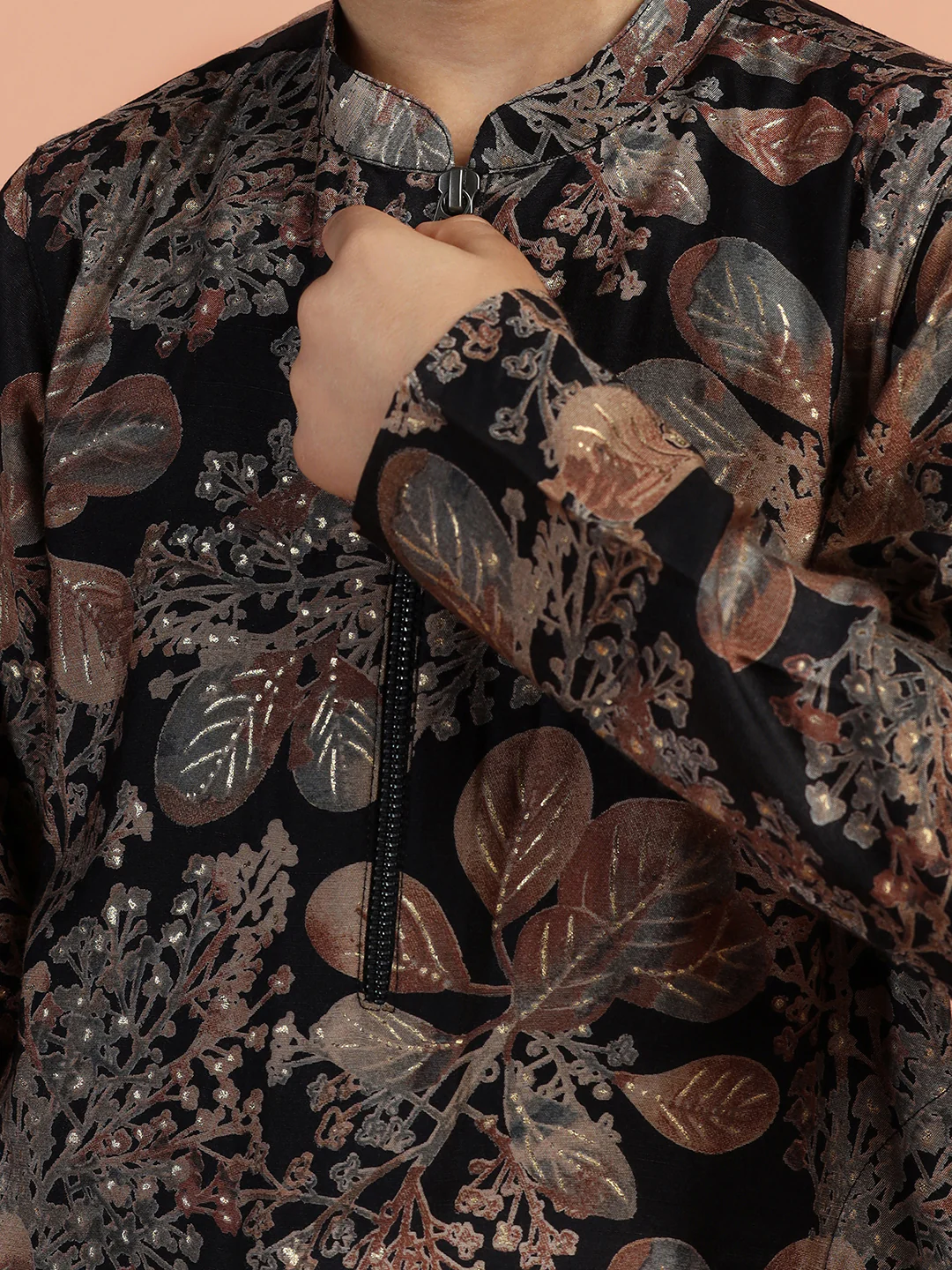Black Floral Printed Kurta - Image 5