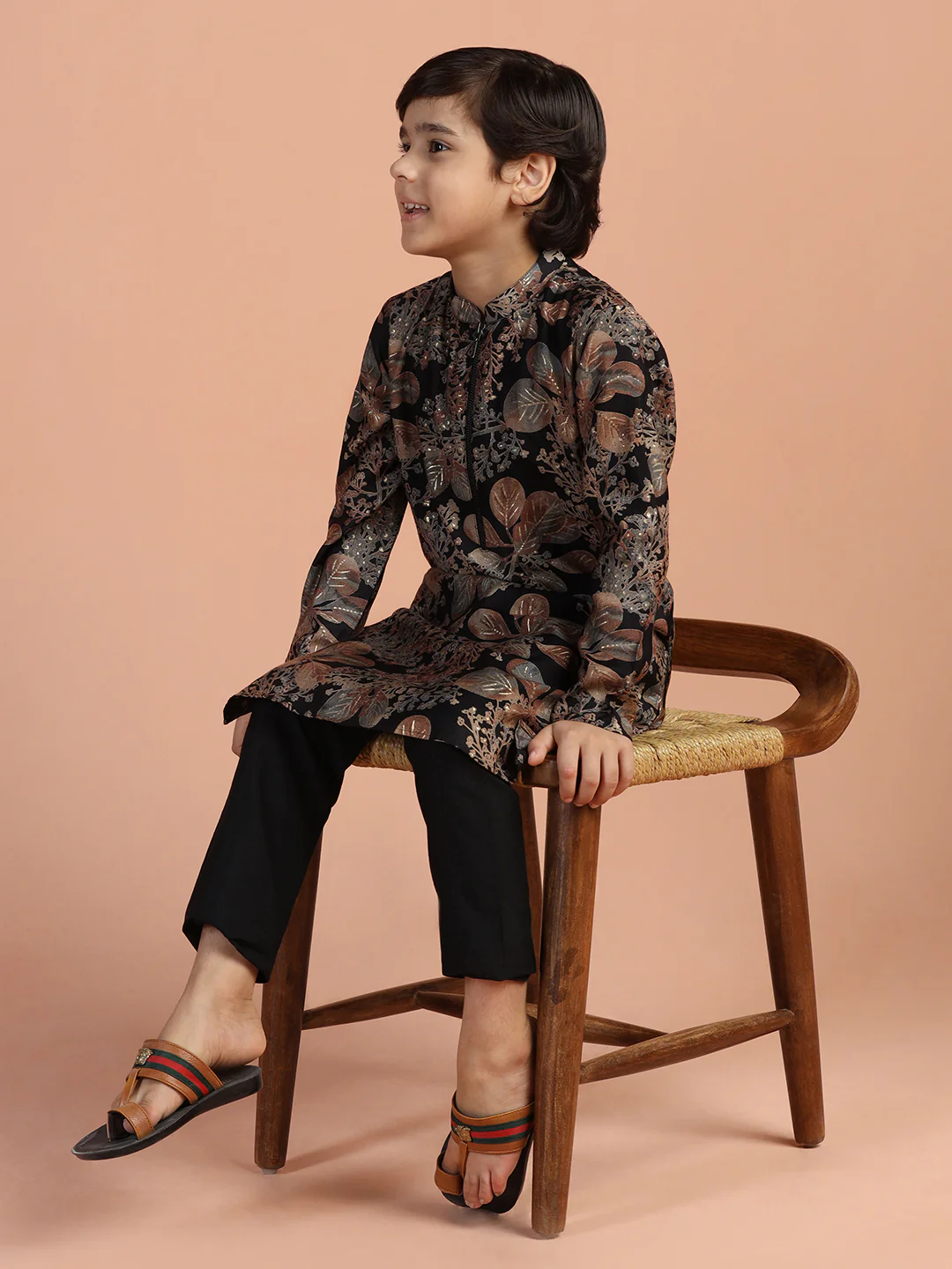 Black Floral Printed Kurta - Image 7