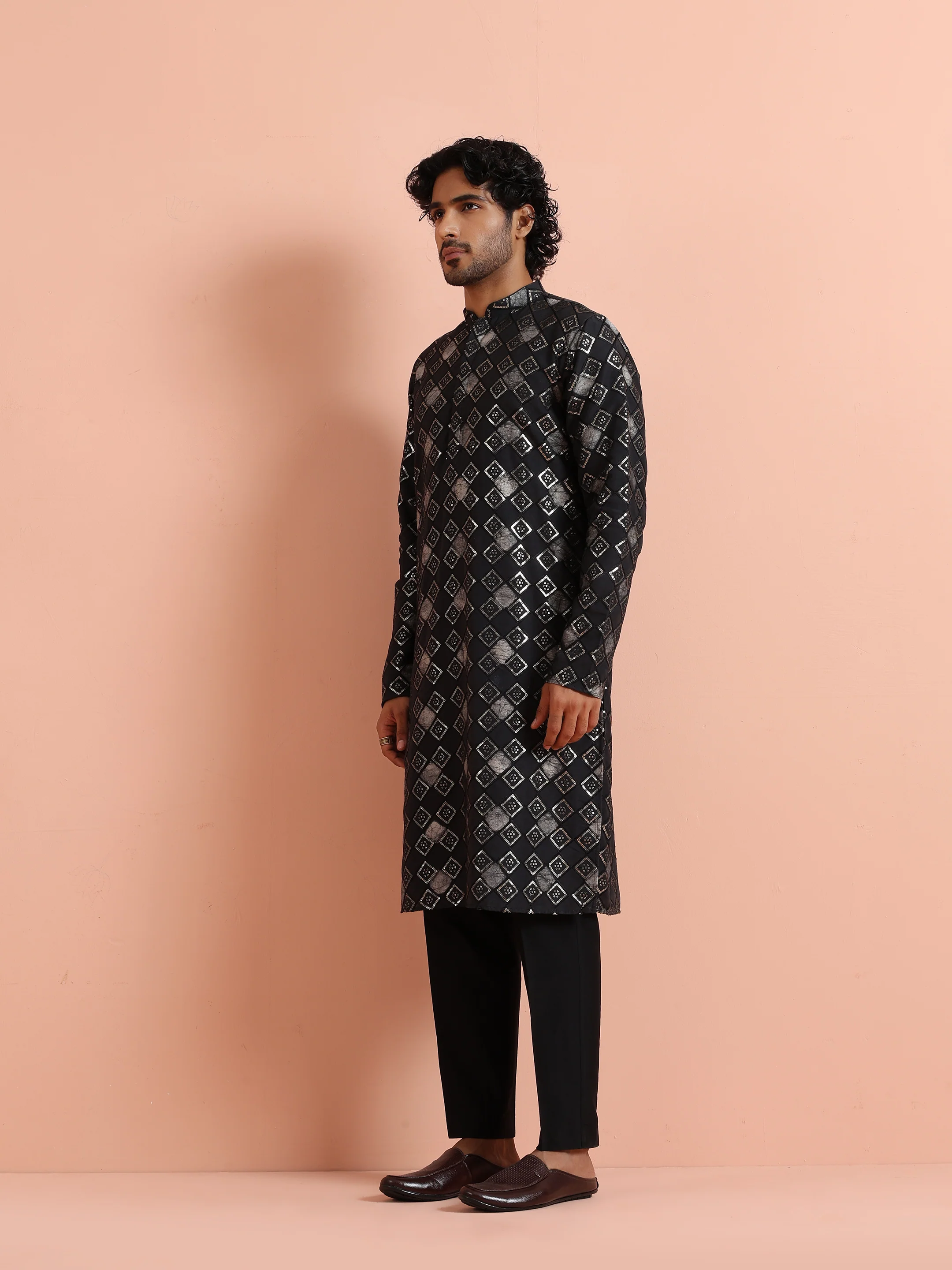 Black Geometric Jacquard Kurta - Image 2