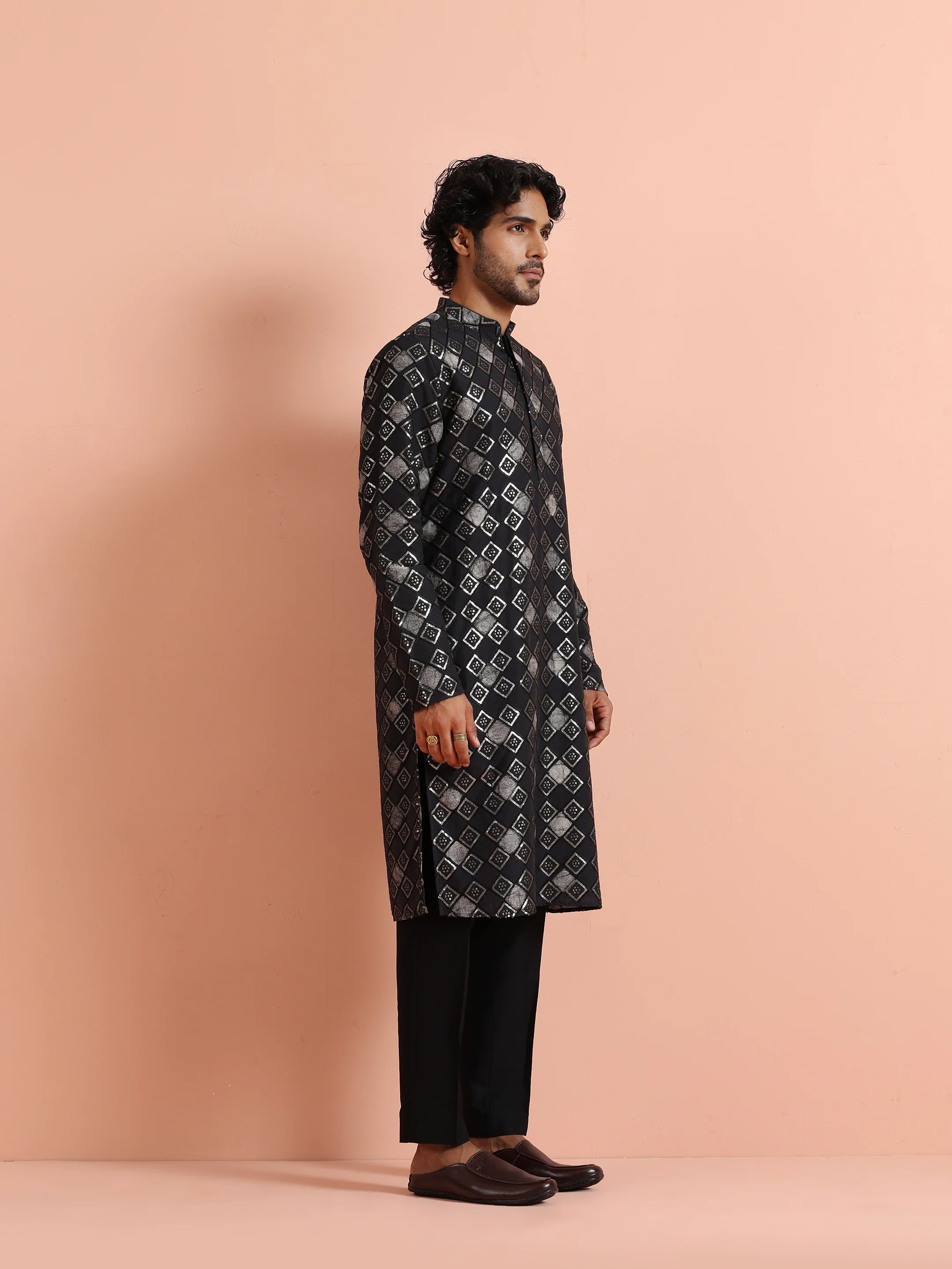 Black Geometric Jacquard Kurta - Image 3