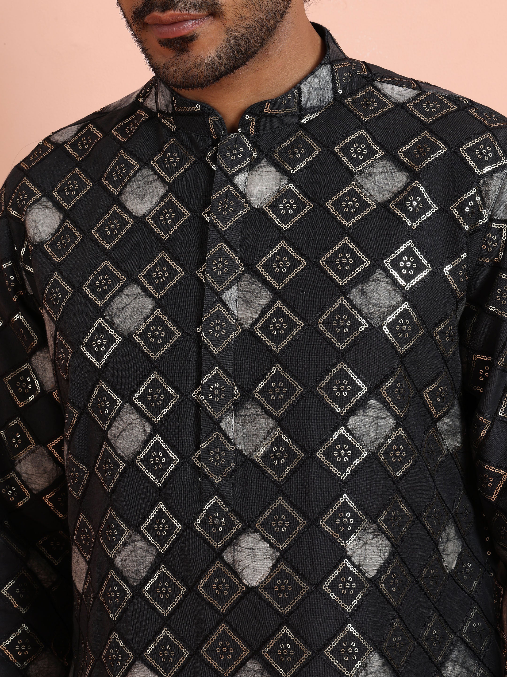 Black Geometric Jacquard Kurta - Image 5