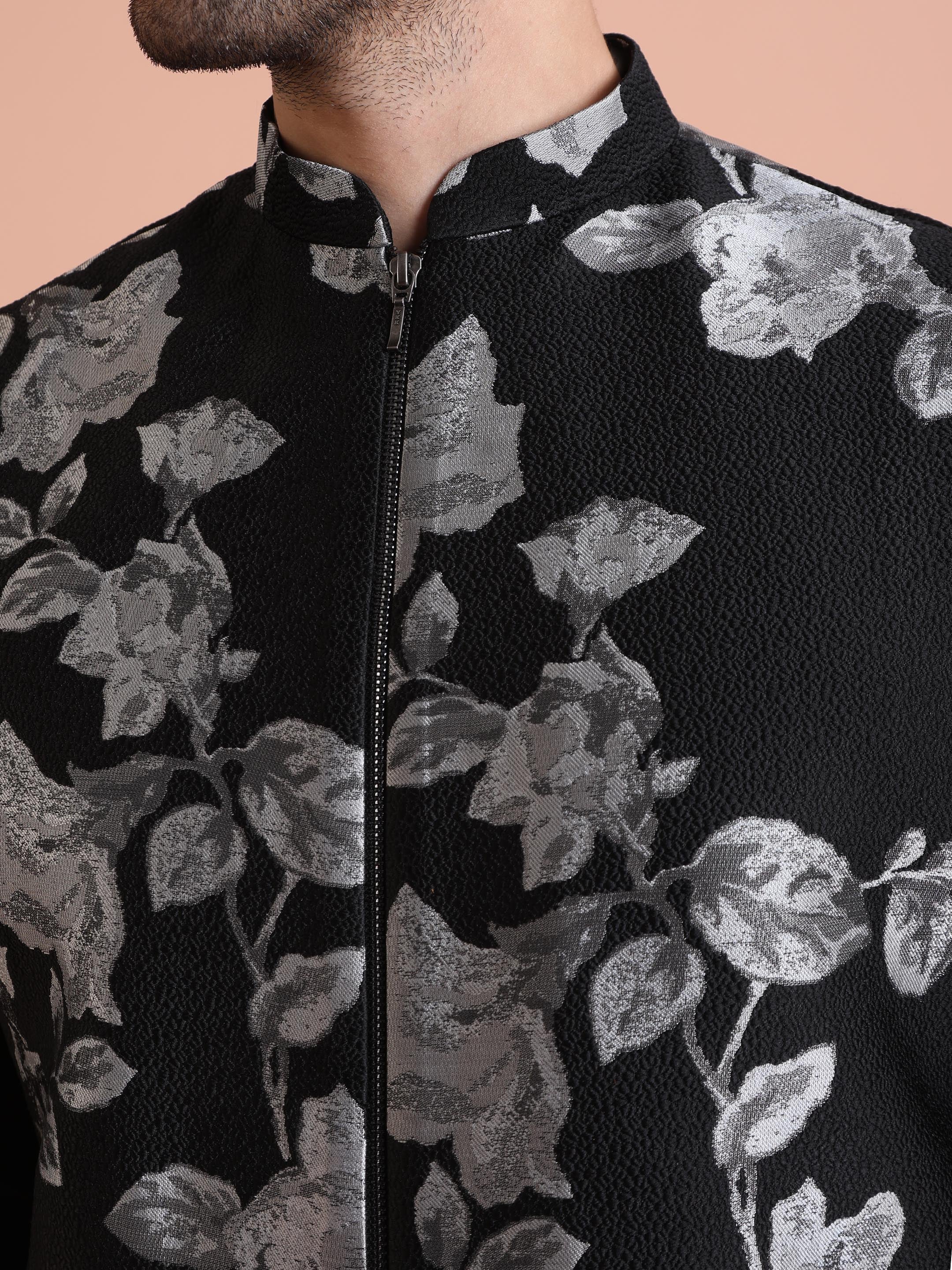 Black Jacquard Nehru Jacket Kurta Set - Image 5