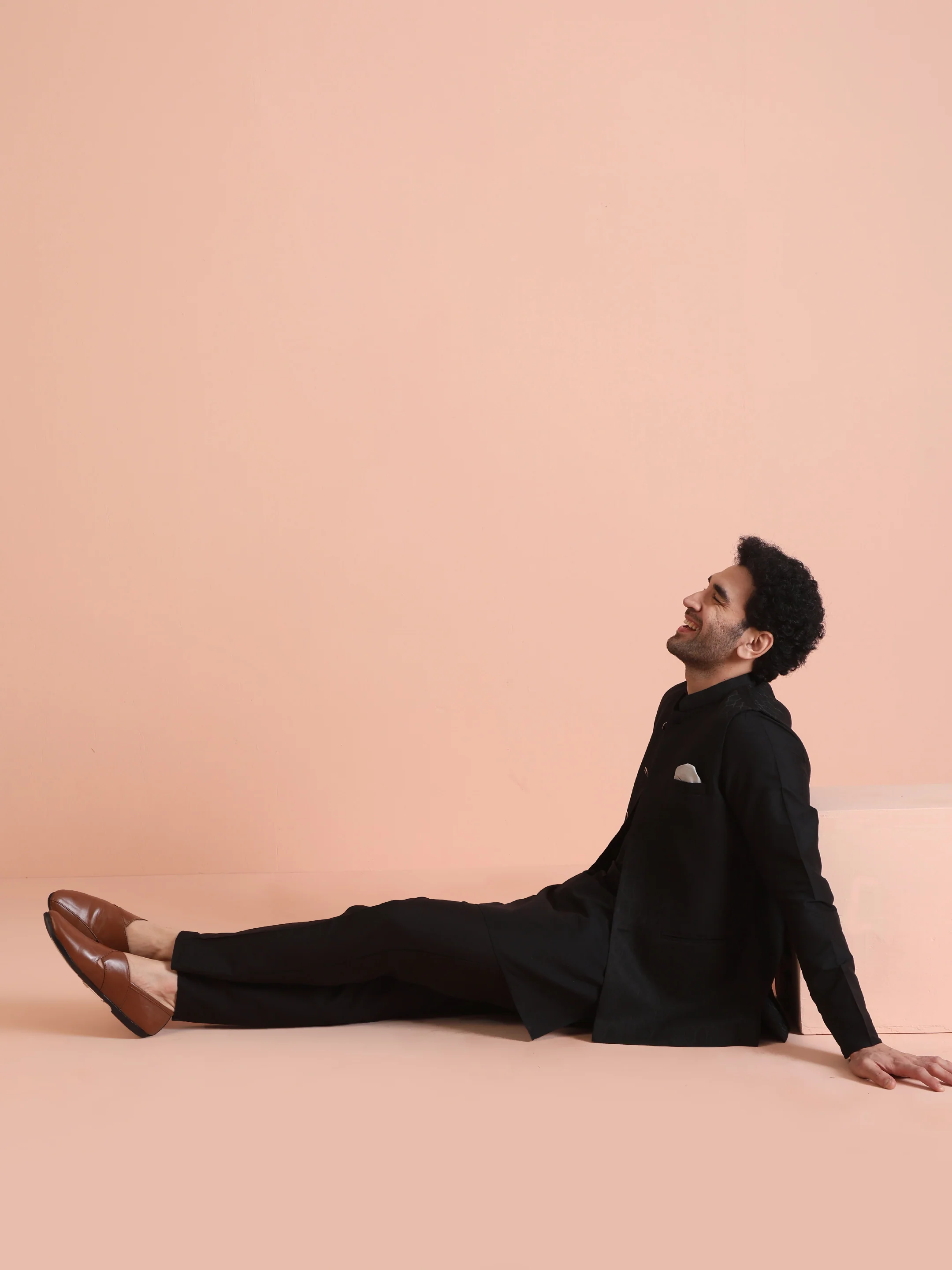 Black Jacquard Silk Blend Kurta Jacket Set - Image 7
