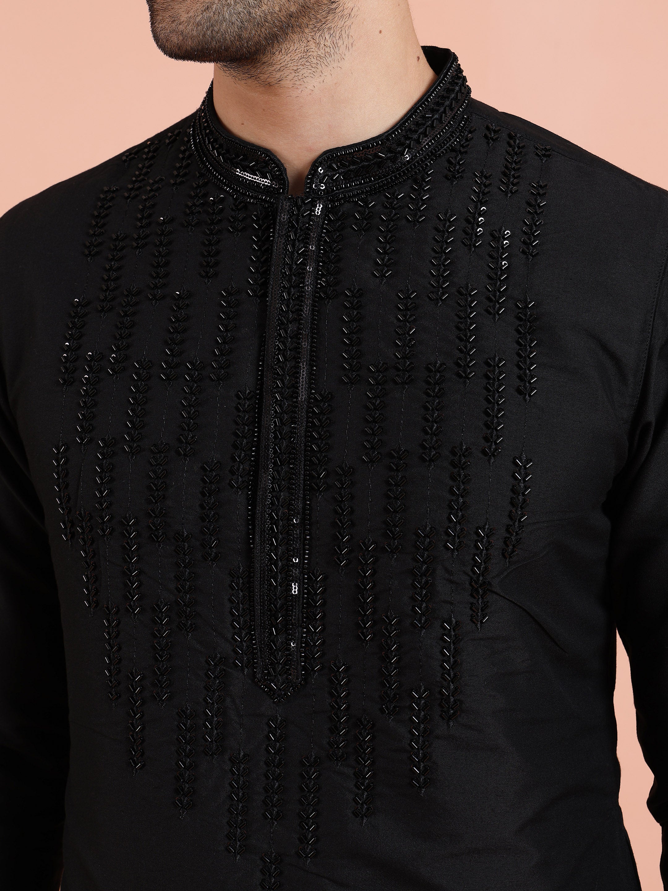 Black Kurta with Bead Embellishments - Image 5