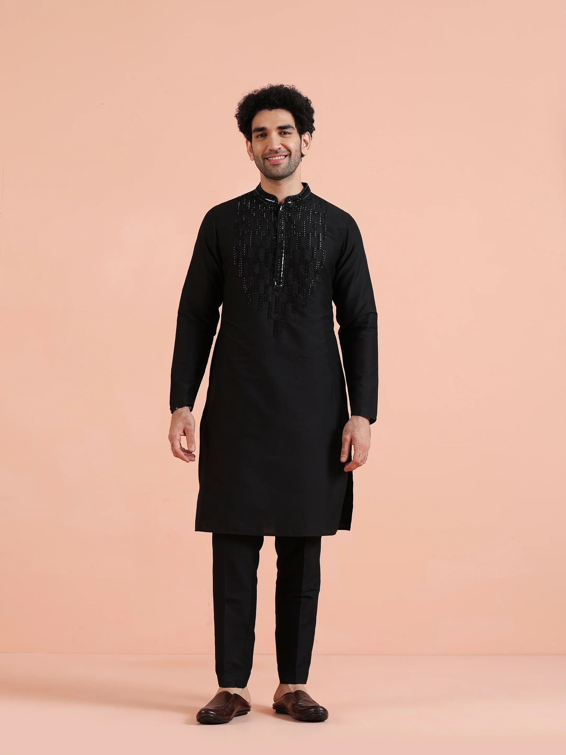 Black Kurta with Bead Embellishments - Image 6