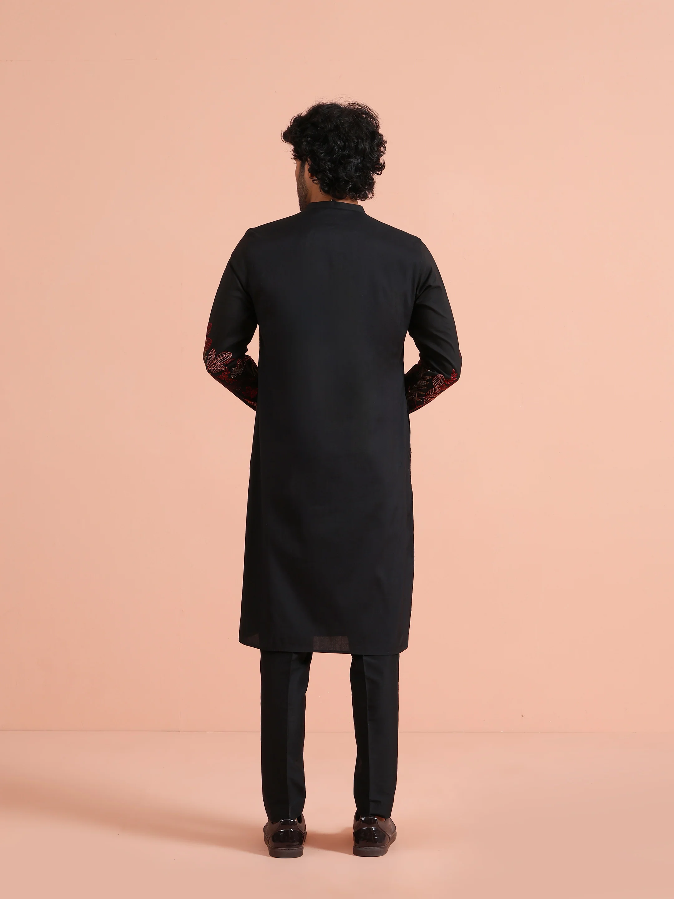 Black Kurta with Red Embroidery - Image 4